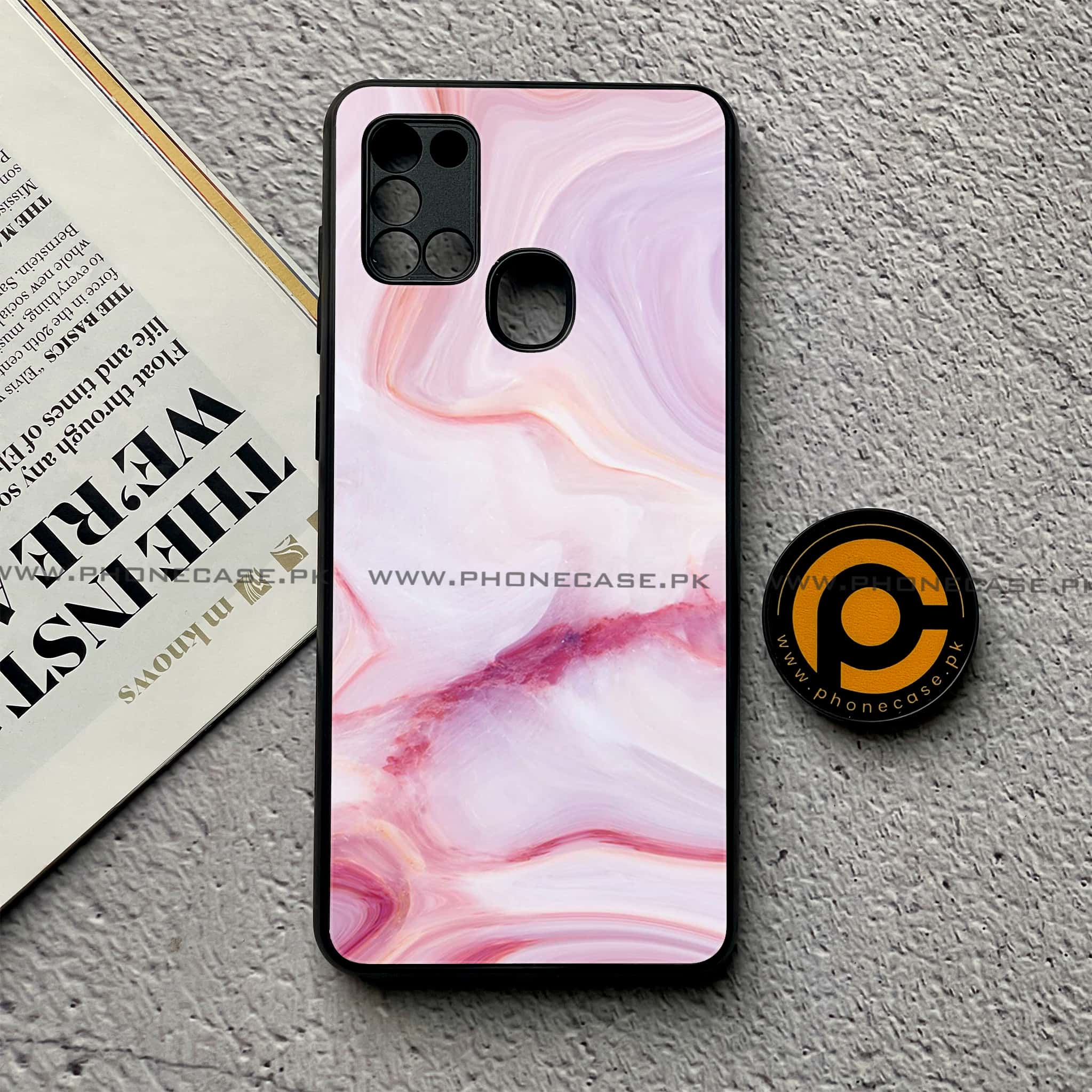 Samsung Galaxy A21s - Pink Marble Series - Premium Printed Glass soft Bumper shock Proof Case