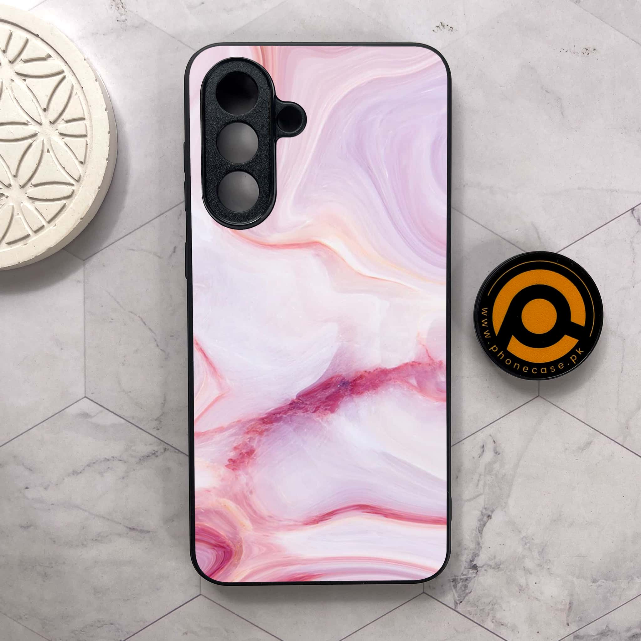 Samsung Galaxy A36 5G - Pink Marble Series - Premium Metal Printed soft Bumper shock Proof Case