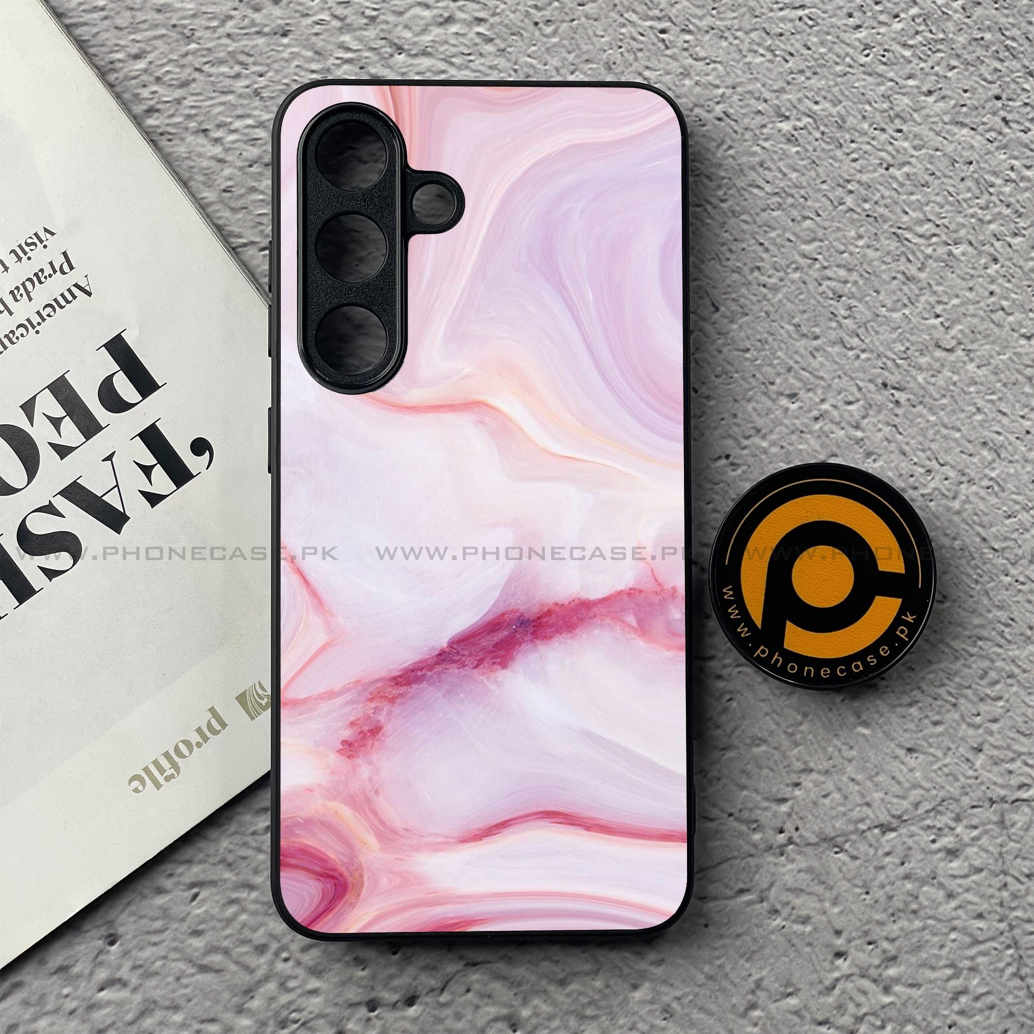 Samsung Galaxy S25 FE - Pink Marble Series - Premium Metal Printed soft Bumper shock Proof Case