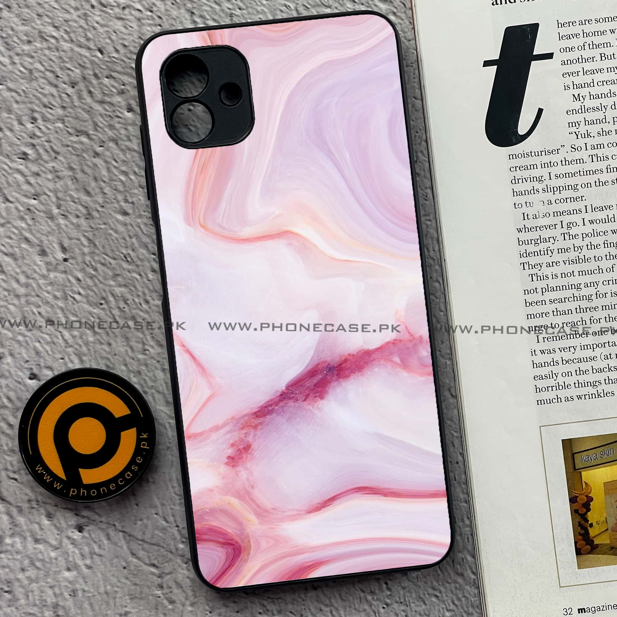 Samsung Galaxy A04 - Pink Marble Series - Premium Printed Glass soft Bumper shock Proof Case