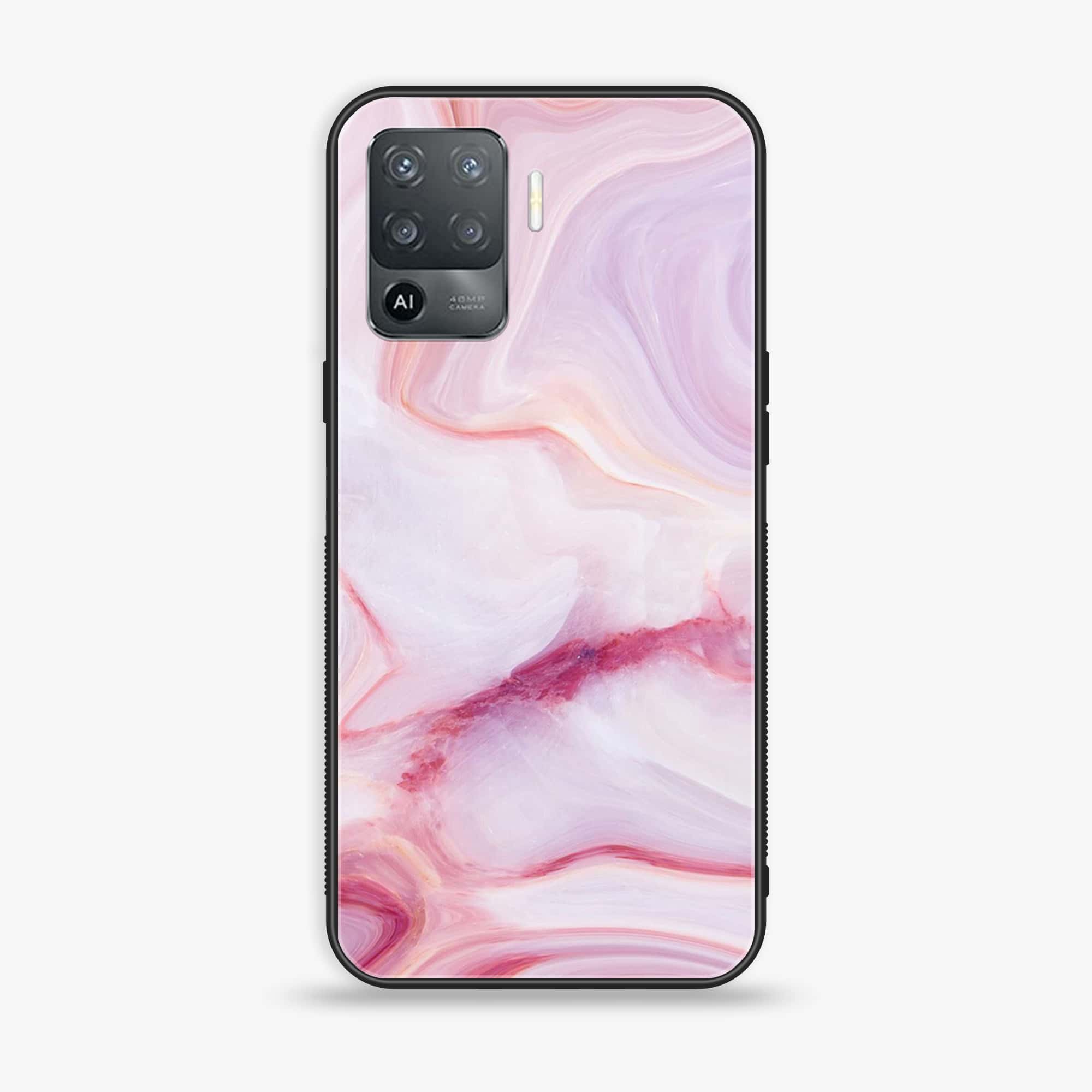 Oppo F19 Pro - Pink Marble Series - Premium Printed Glass soft Bumper shock Proof Case