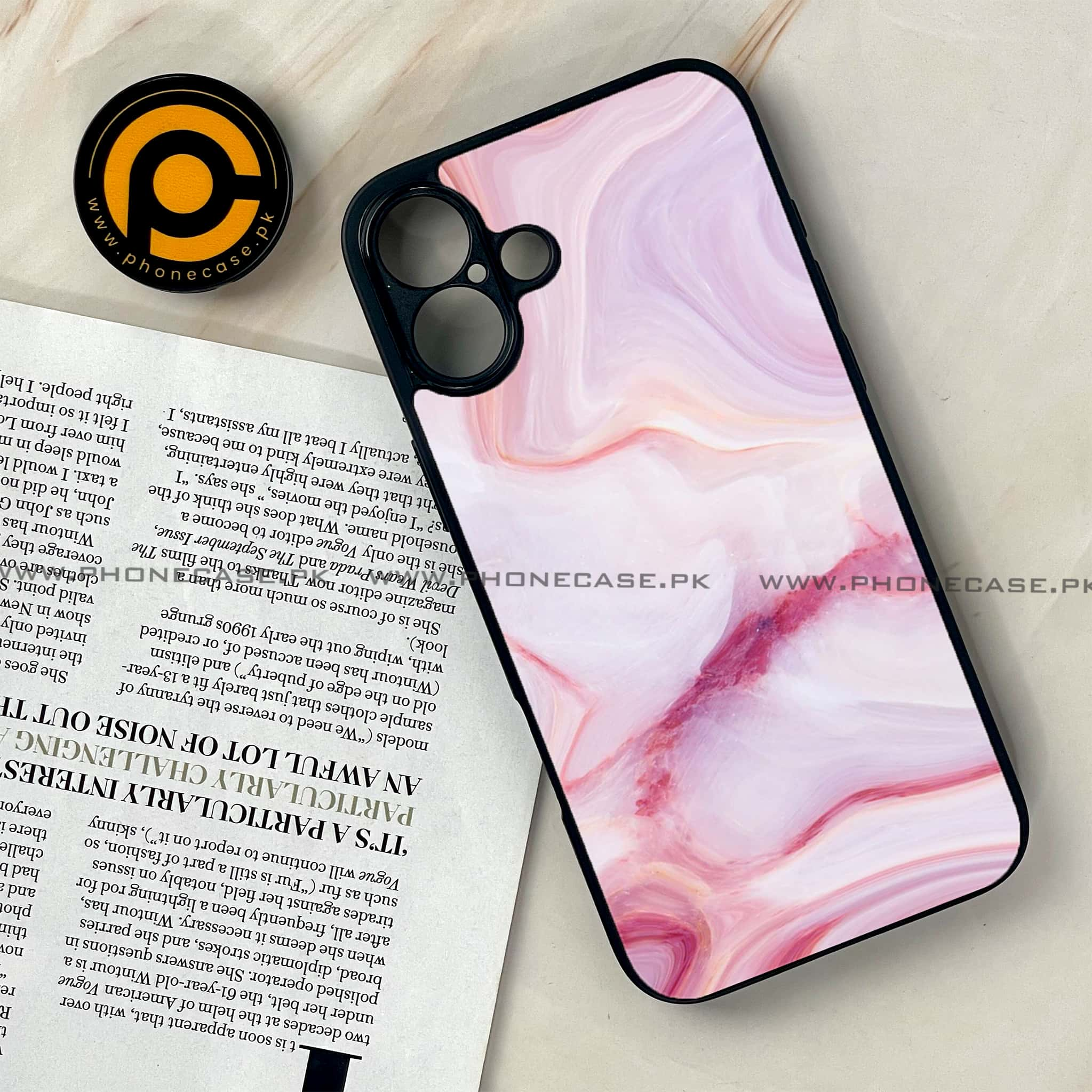 iPhone 16 Plus - Pink Marble Series - Premium Printed Glass soft Bumper shock Proof Case