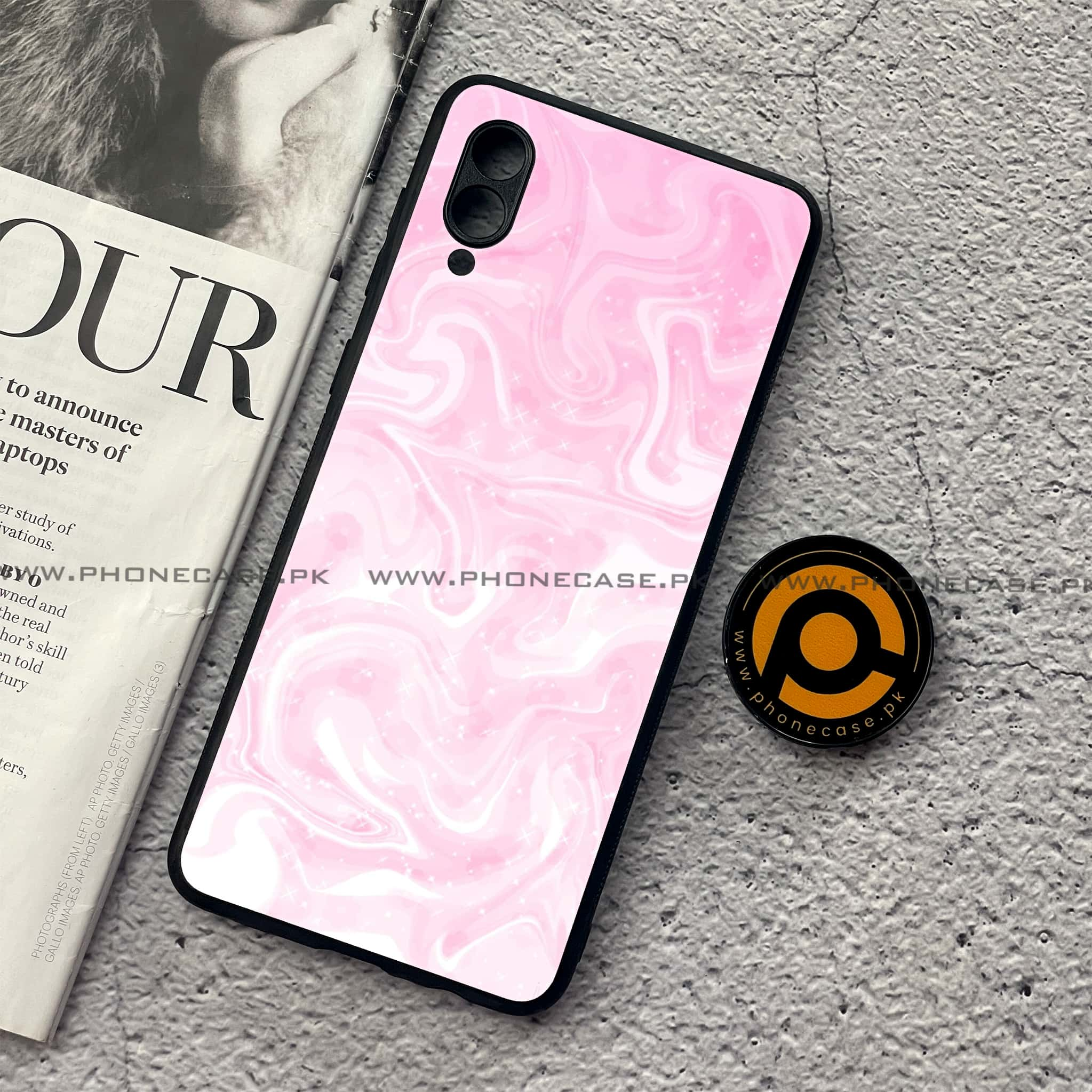 Samsung Galaxy A02 - Pink Marble Series - Premium Printed Metal soft Bumper shock Proof Case