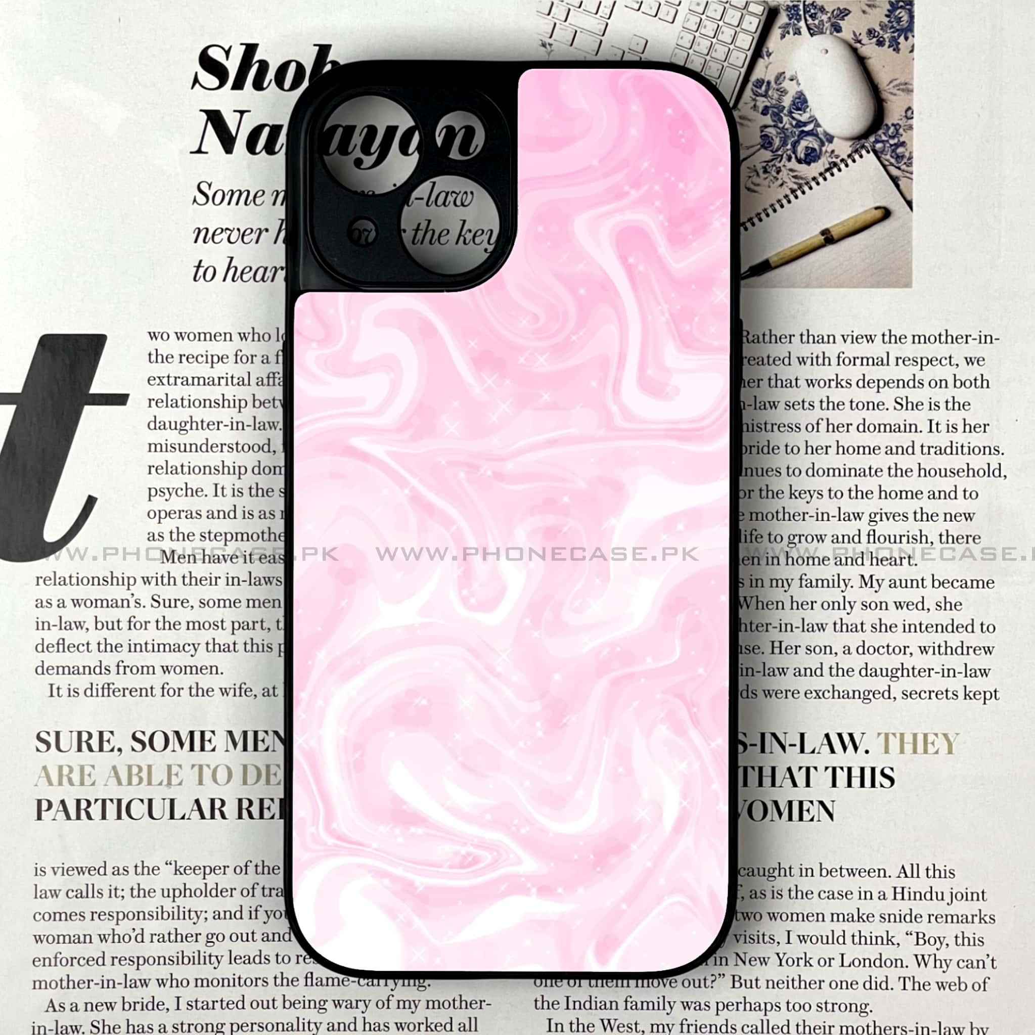 iPhone 15 Plus - Pink Marble Series - Premium Printed Glass soft Bumper shock Proof Case