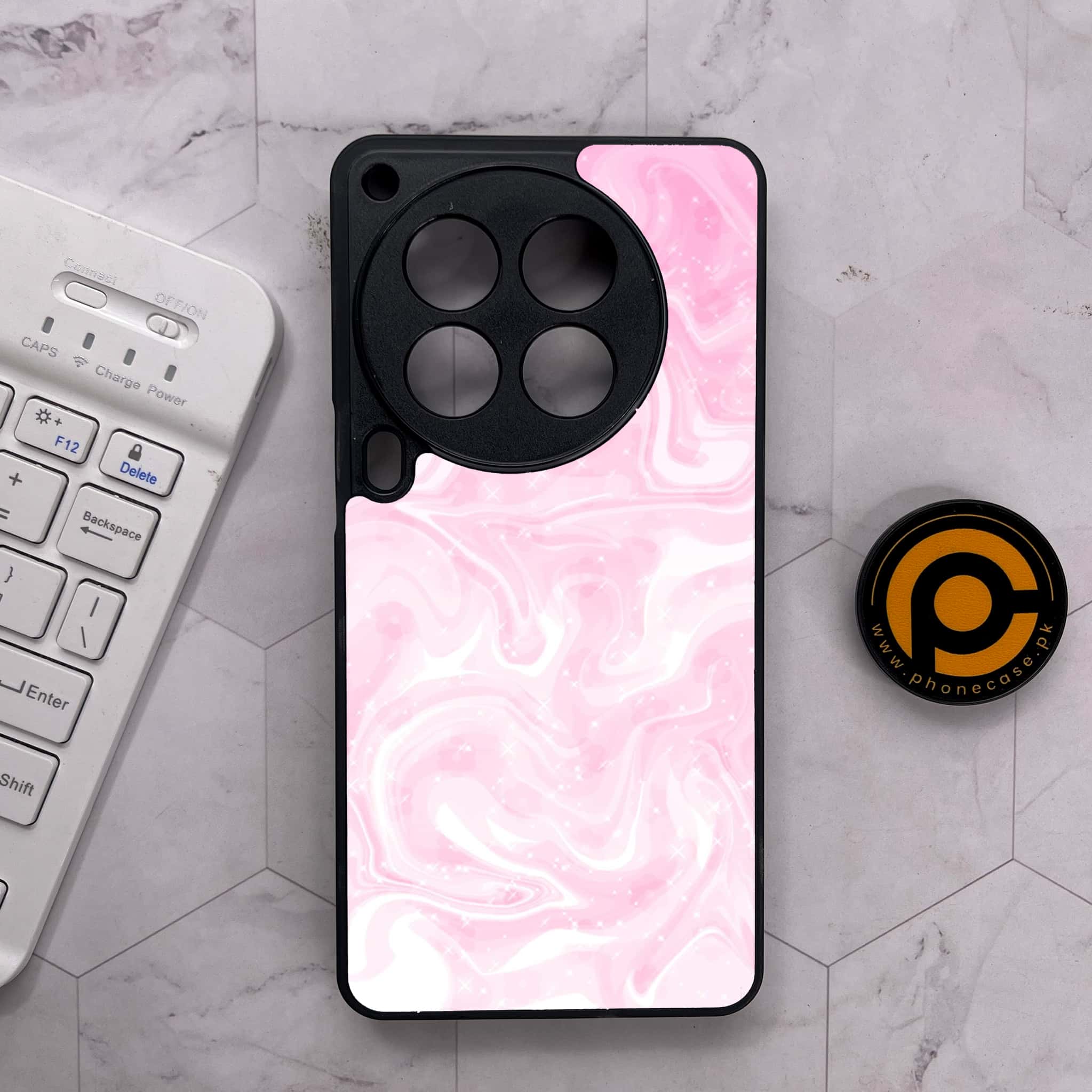 Tecno Camon 30 Premier - Pink Marble Series - Premium Metal Printed soft Bumper shock Proof Case