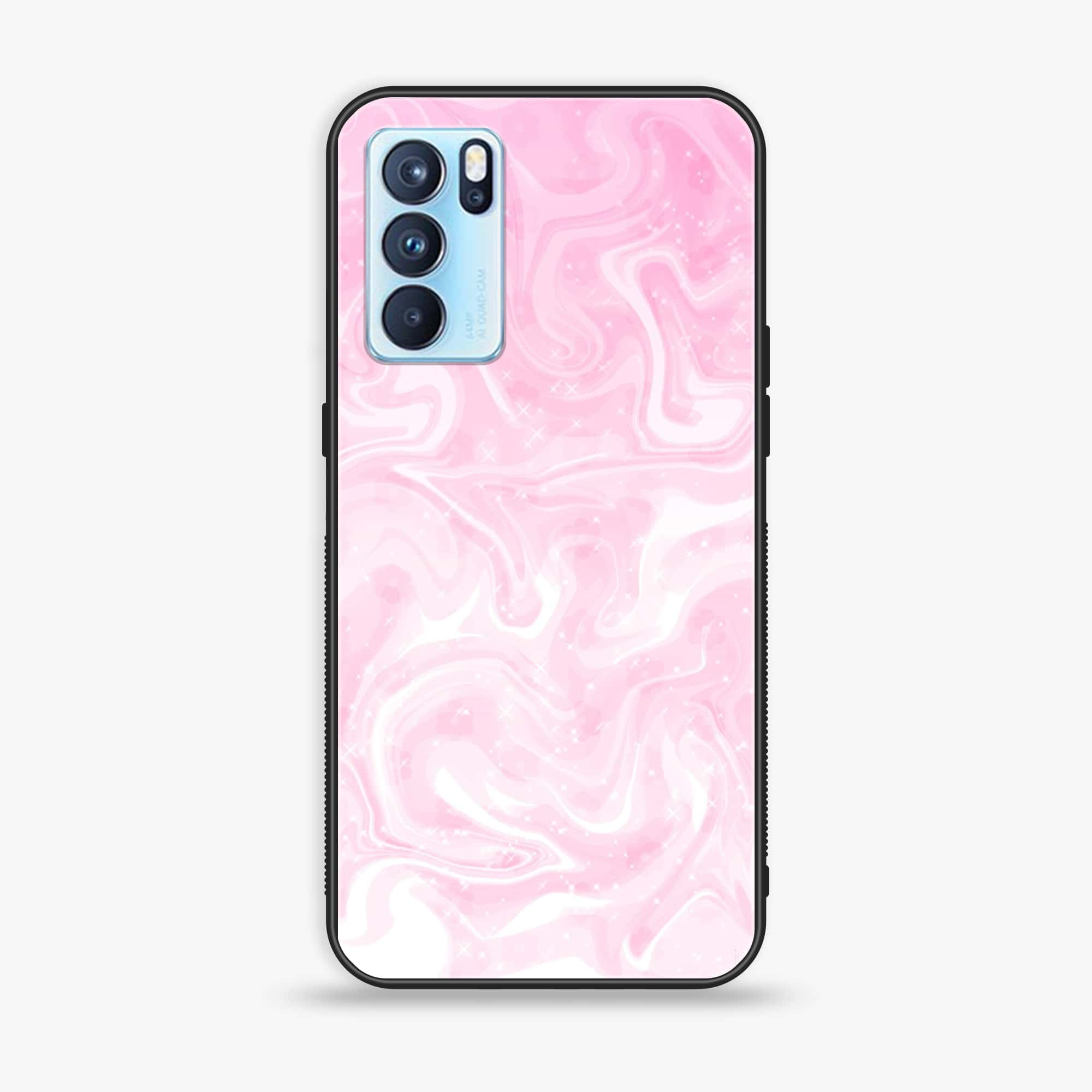 Oppo Reno 6 Pro - Pink Marble Series - Premium Printed Glass soft Bumper shock Proof Case