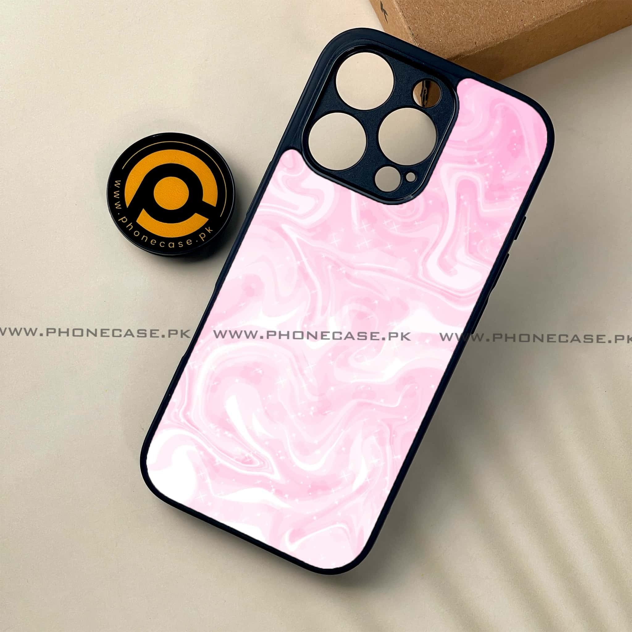 iPhone 16 Pro - Pink Marble Series - Premium Printed Glass soft Bumper shock Proof Case