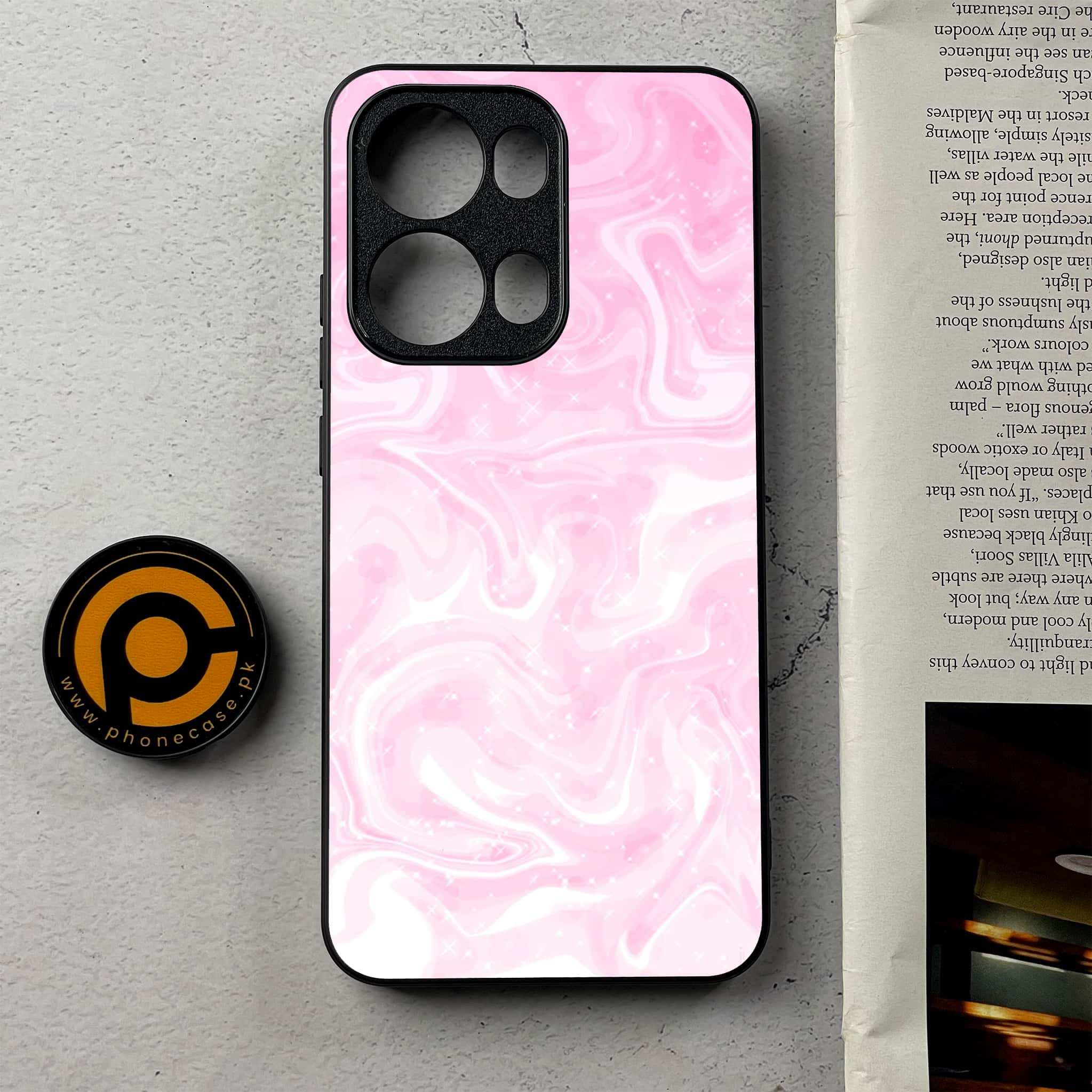 Oppo Reno 13 Pro - Pink Marble Series - Premium Metal Printed Soft Bumper Shockproof Case