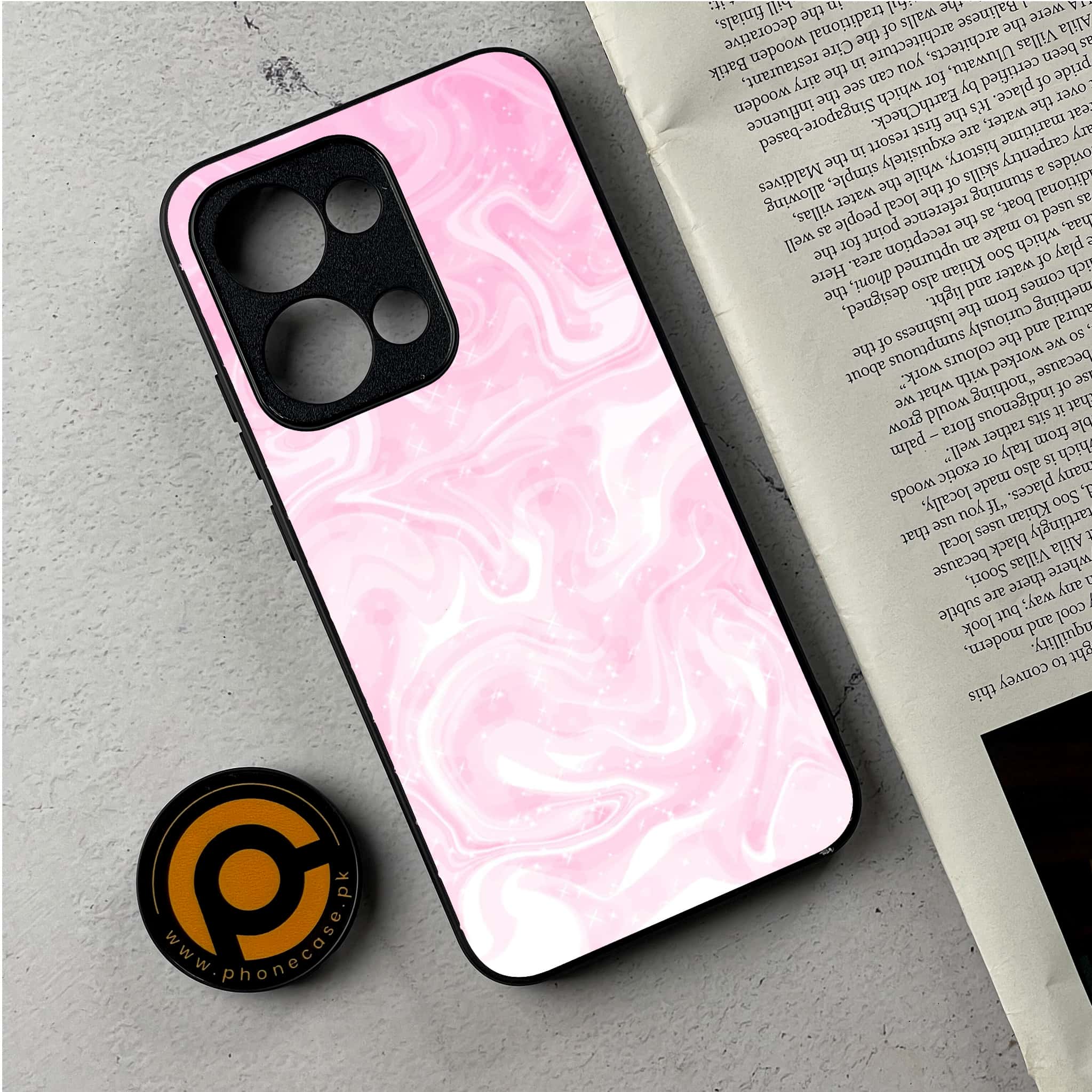 Oppo Reno 13 - Pink Marble Series - Premium Metal Printed Soft Bumper Shockproof Case