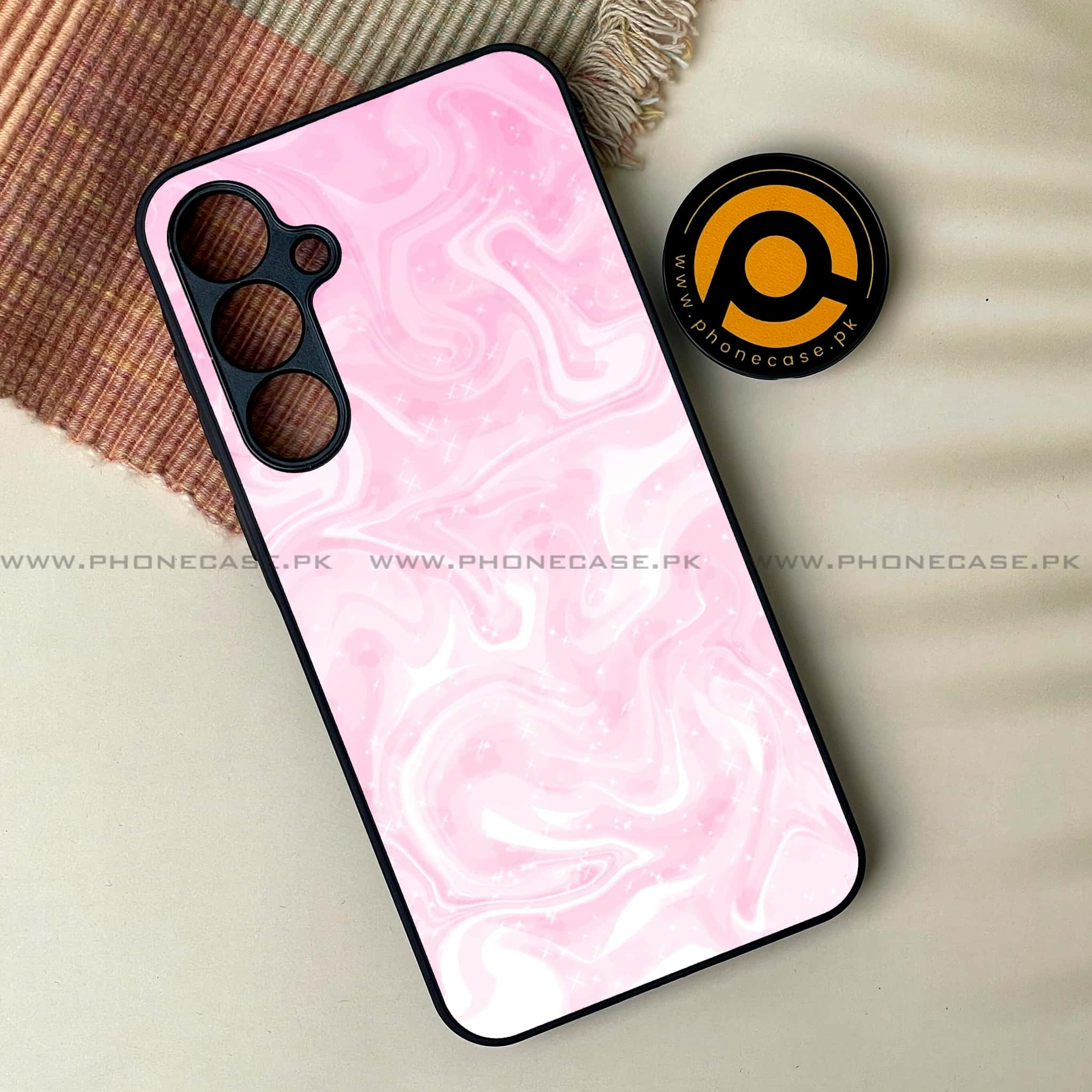 Samsung Galaxy A14 - Pink Marble Series - Premium Printed Glass soft Bumper shock Proof Case