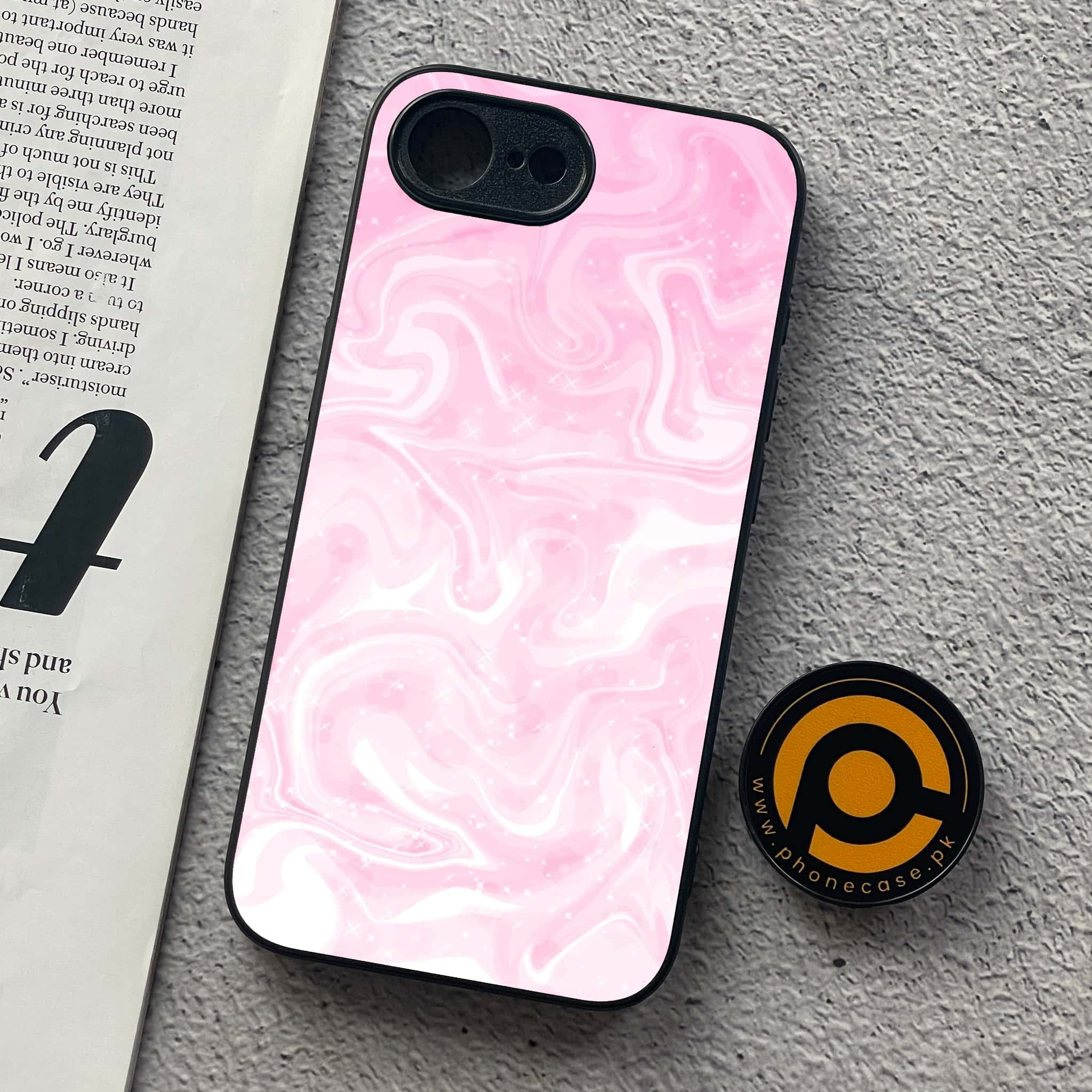 iPhone 16e - Pink Marble Series - Premium Metal  Printed soft Bumper shock Proof Case