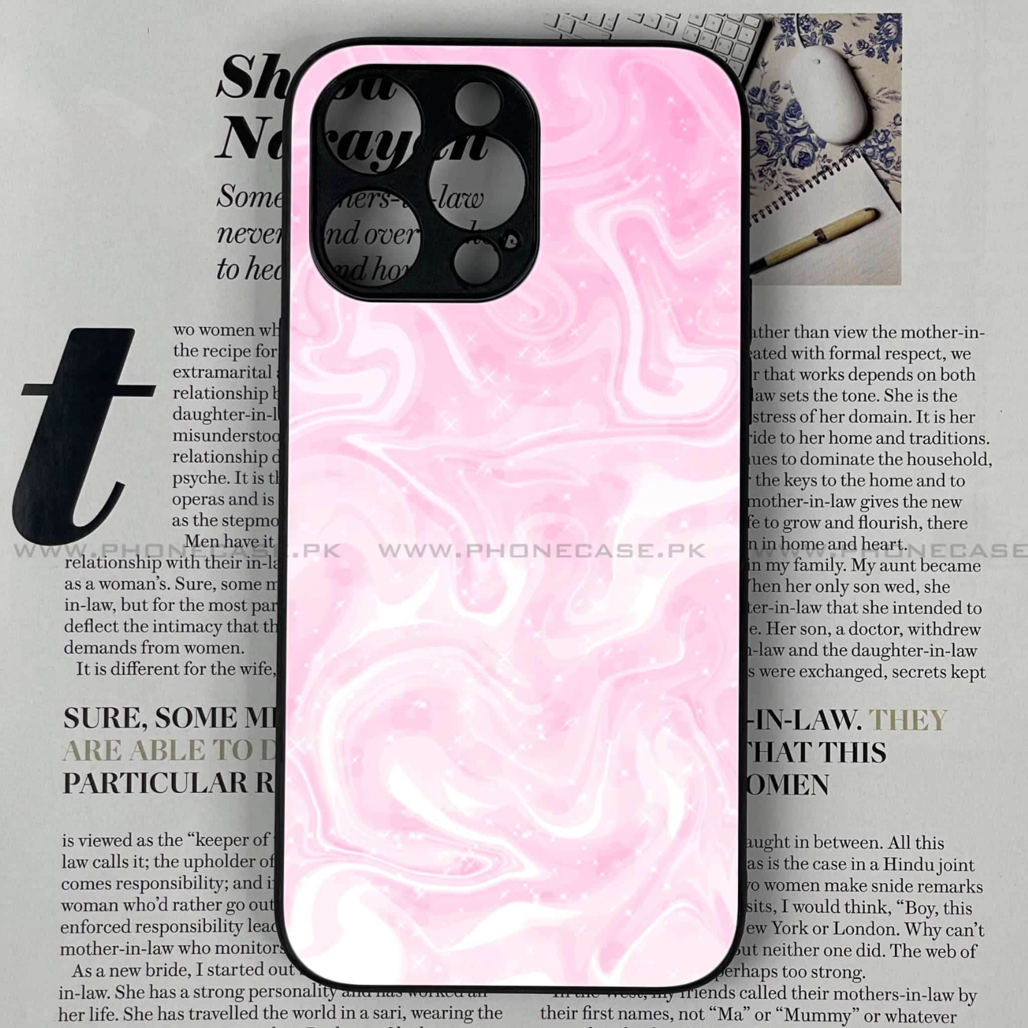 iPhone 14 Pro Max - Pink Marble Series - Premium Printed Glass soft Bumper shock Proof Case