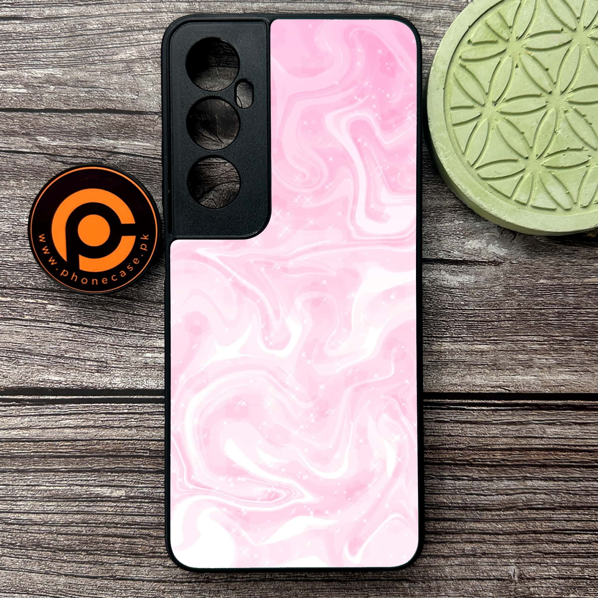 Realme C65  - Pink Marble Series - Premium Metal Printed soft Bumper shock Proof Case