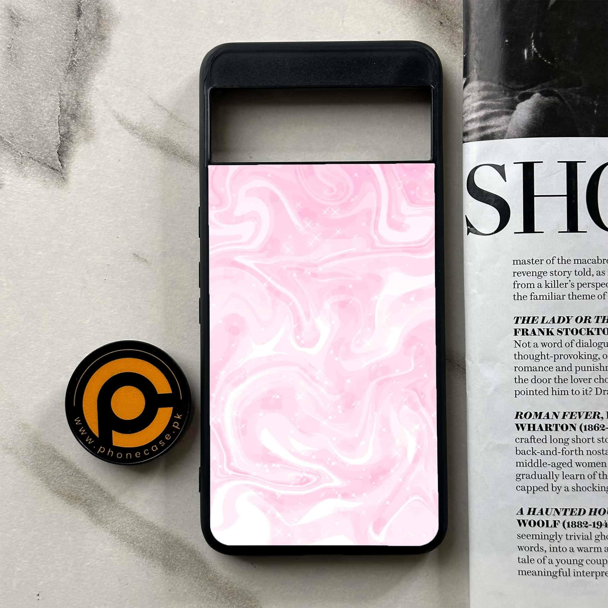 Google Pixel 8 Pro - Pink Marble Series - Premium Printed Glass soft Bumper shock Proof Case