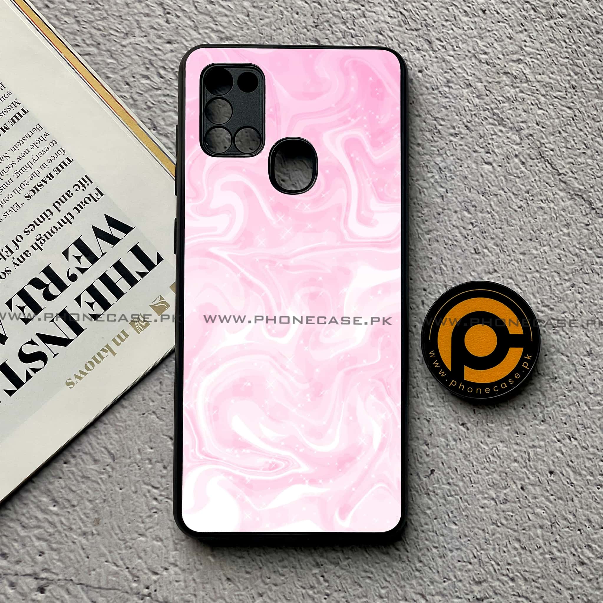 Samsung Galaxy A21s - Pink Marble Series - Premium Printed Glass soft Bumper shock Proof Case