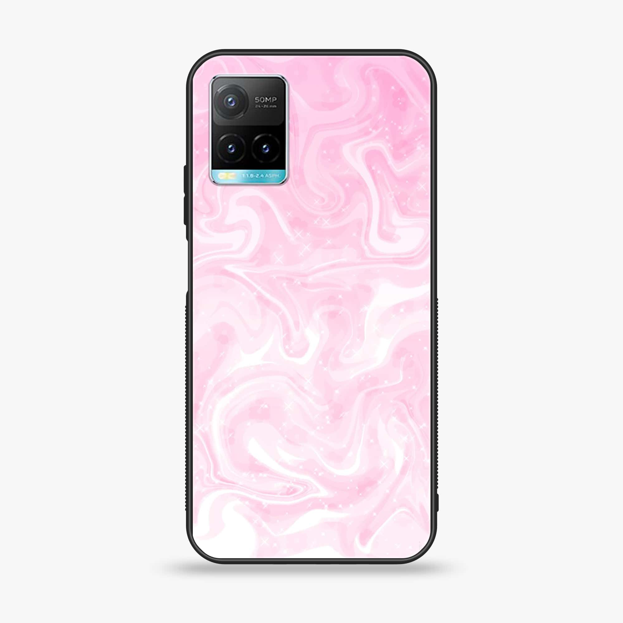 Vivo Y33T Pink Marble Series  Premium Printed Glass soft Bumper shock Proof Case