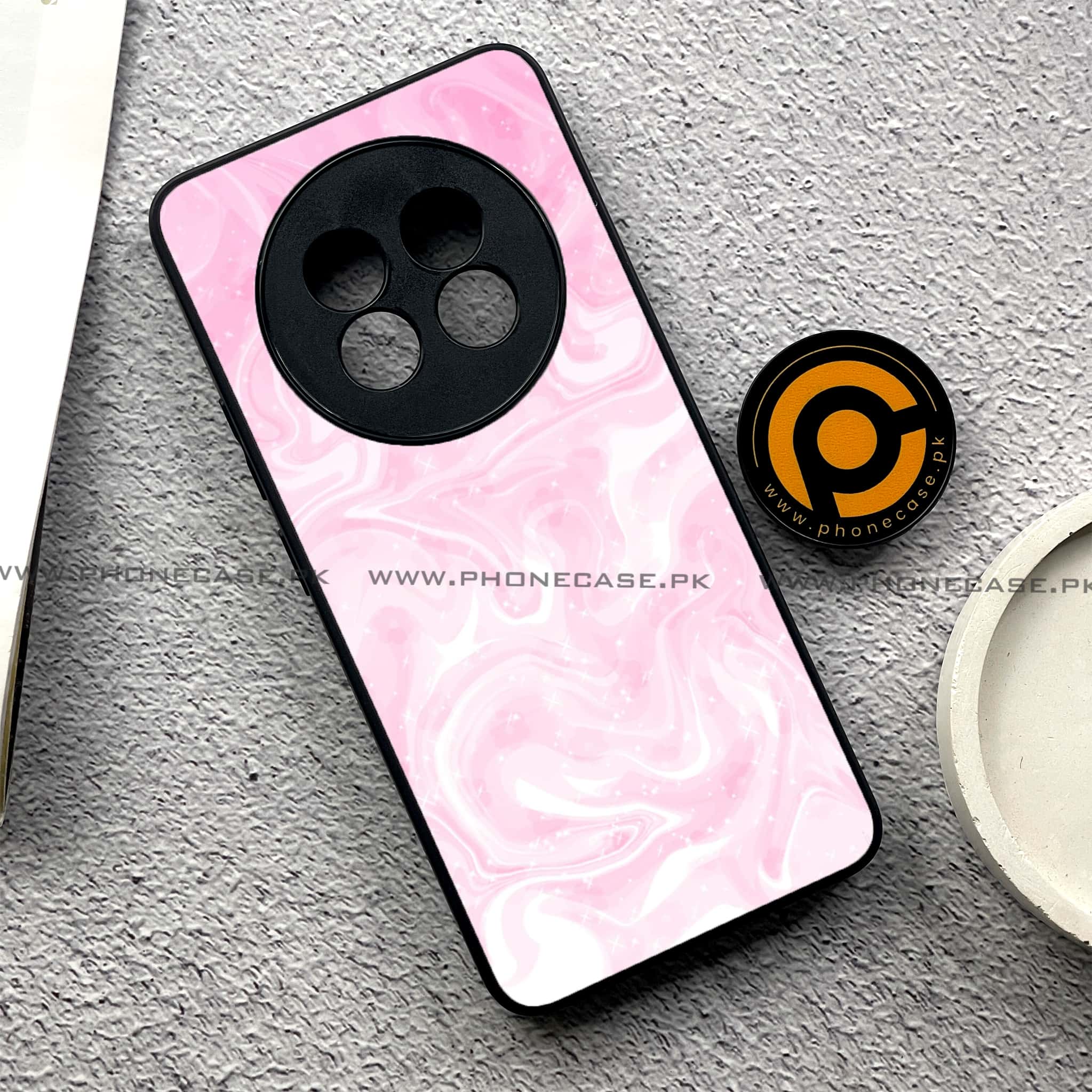 Realme 13 Pro Plus - Pink Marble Series - Premium Printed Glass soft Bumper shock Proof Case