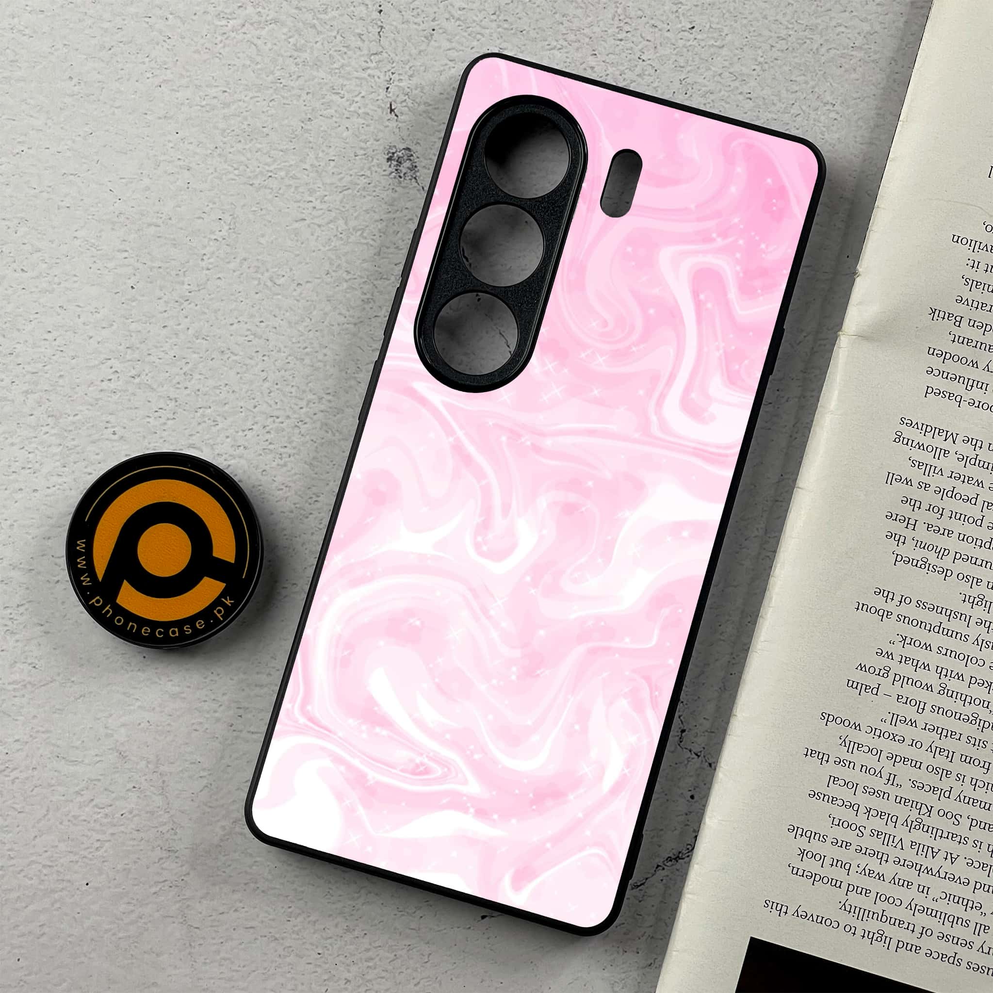 Tecno Camon 40 Pro - Pink Marble Series - Premium Metal Printed Soft Bumper Shockproof Case