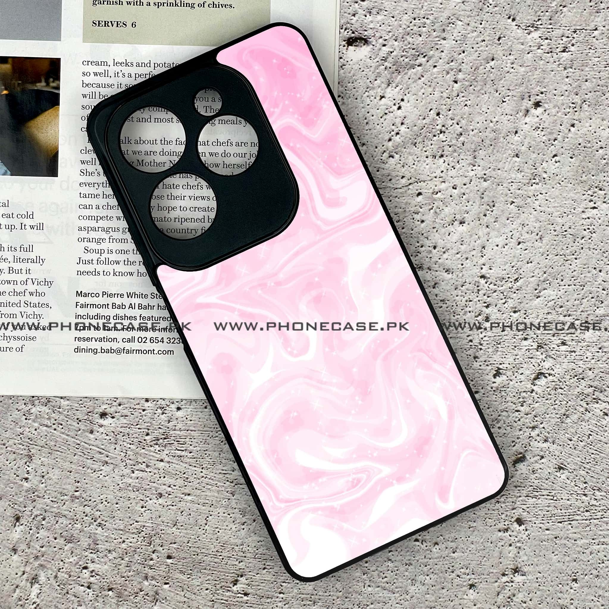 Infinix Hot 40 - Pink Marble Series - Premium Printed Glass soft Bumper shock Proof Case