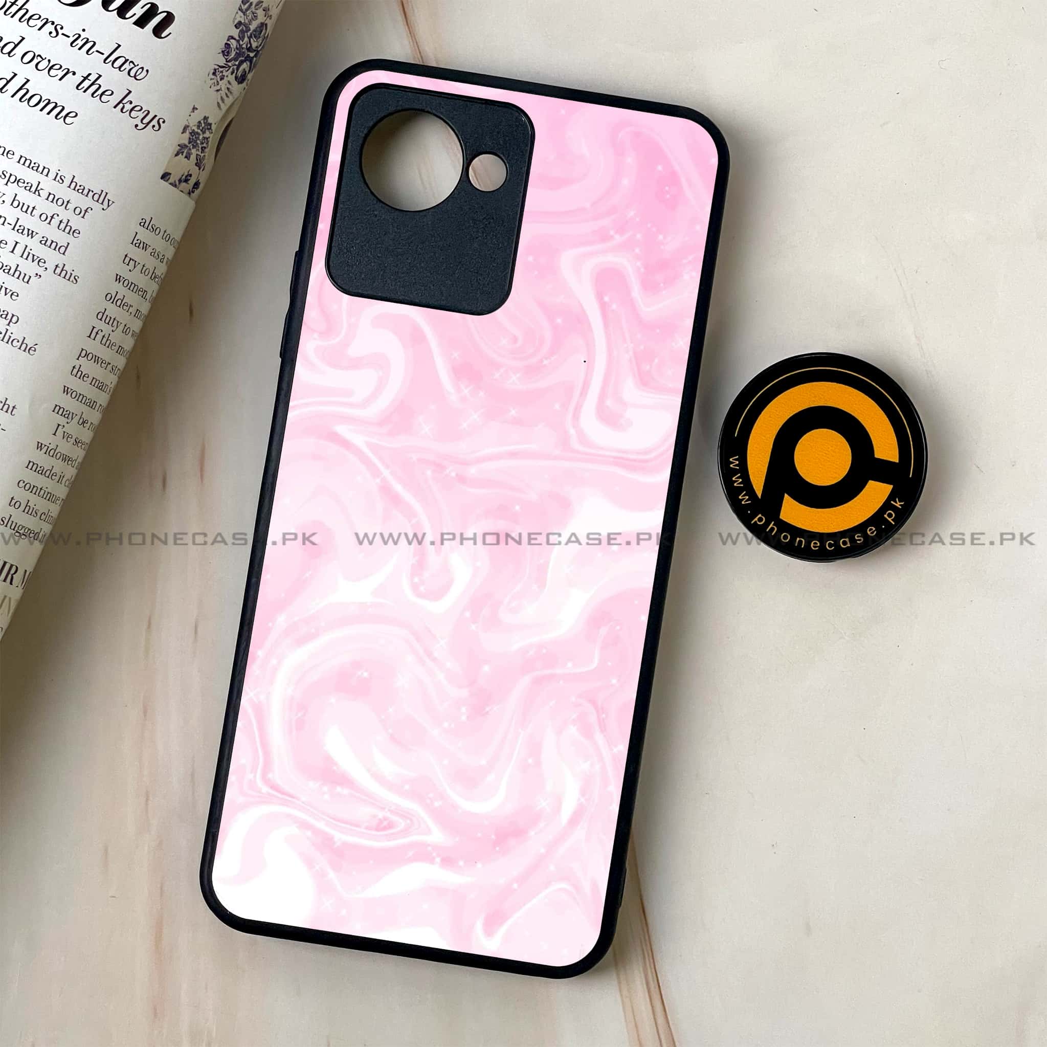 Realme C30 - Pink Marble Series - Premium Printed Glass soft Bumper shock Proof Case