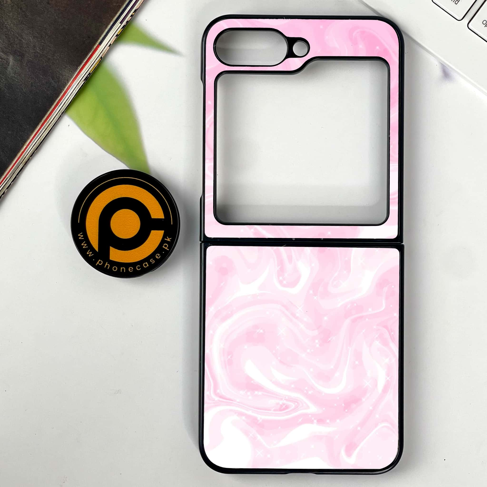 Galaxy Z Flip 6 - Pink Marble Series - Premium Printed Glass soft Bumper shock Proof Case