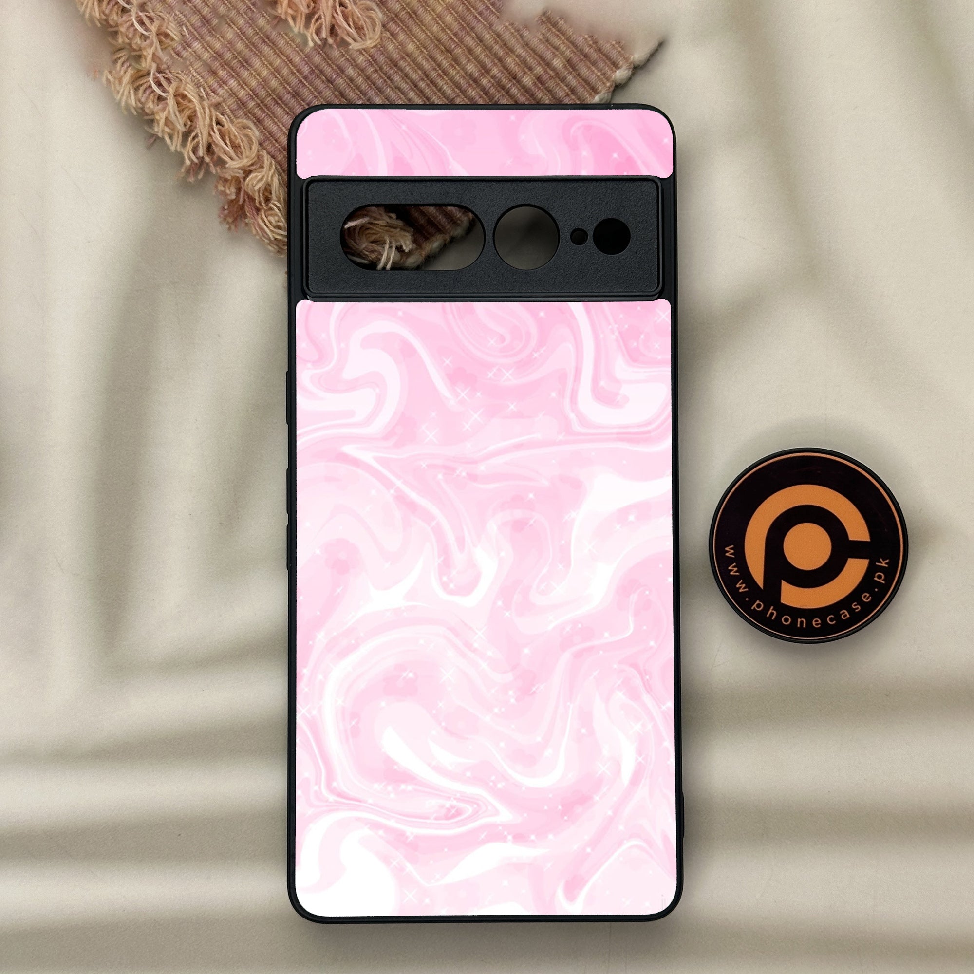 Google Pixel 7 Pro - Pink Marble Series - Premium Metal Printed soft Bumper Shock Proof Case