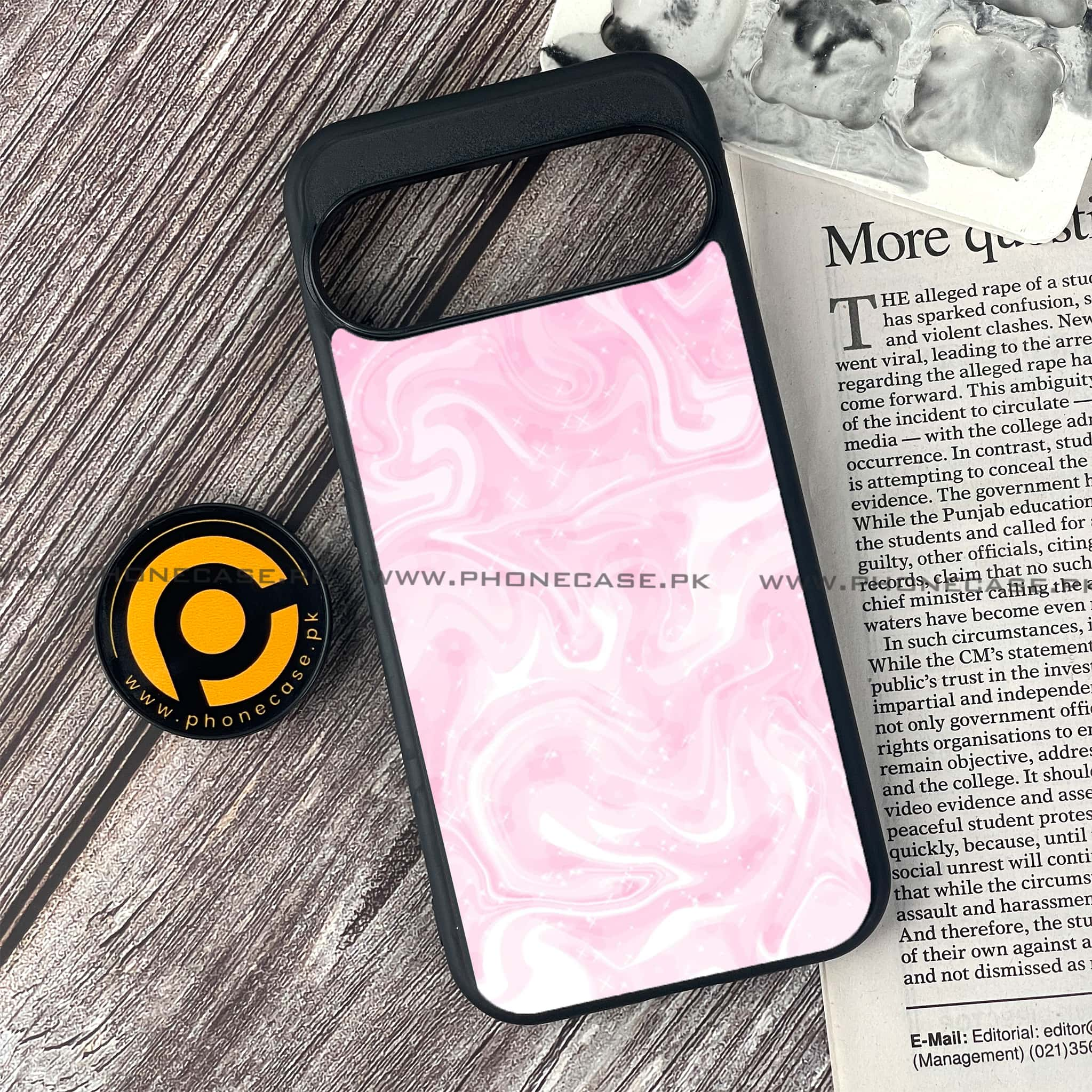 Google Pixel 9 - Pink Marble Series - Premium Printed Glass soft Bumper shock Proof Case