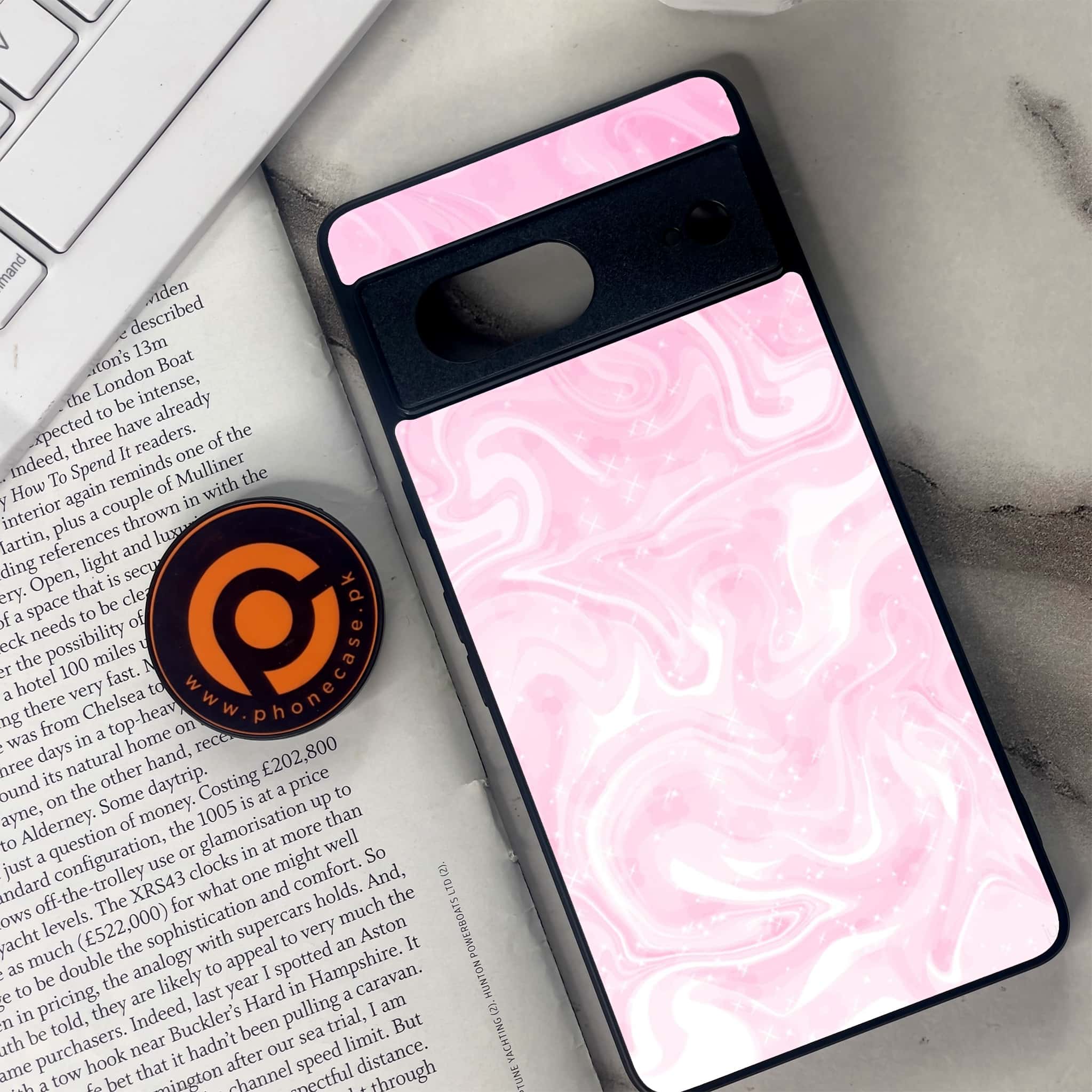 Google Pixel 7 - Pink Marble Series - Premium Metal Printed soft Bumper Shock Proof Case