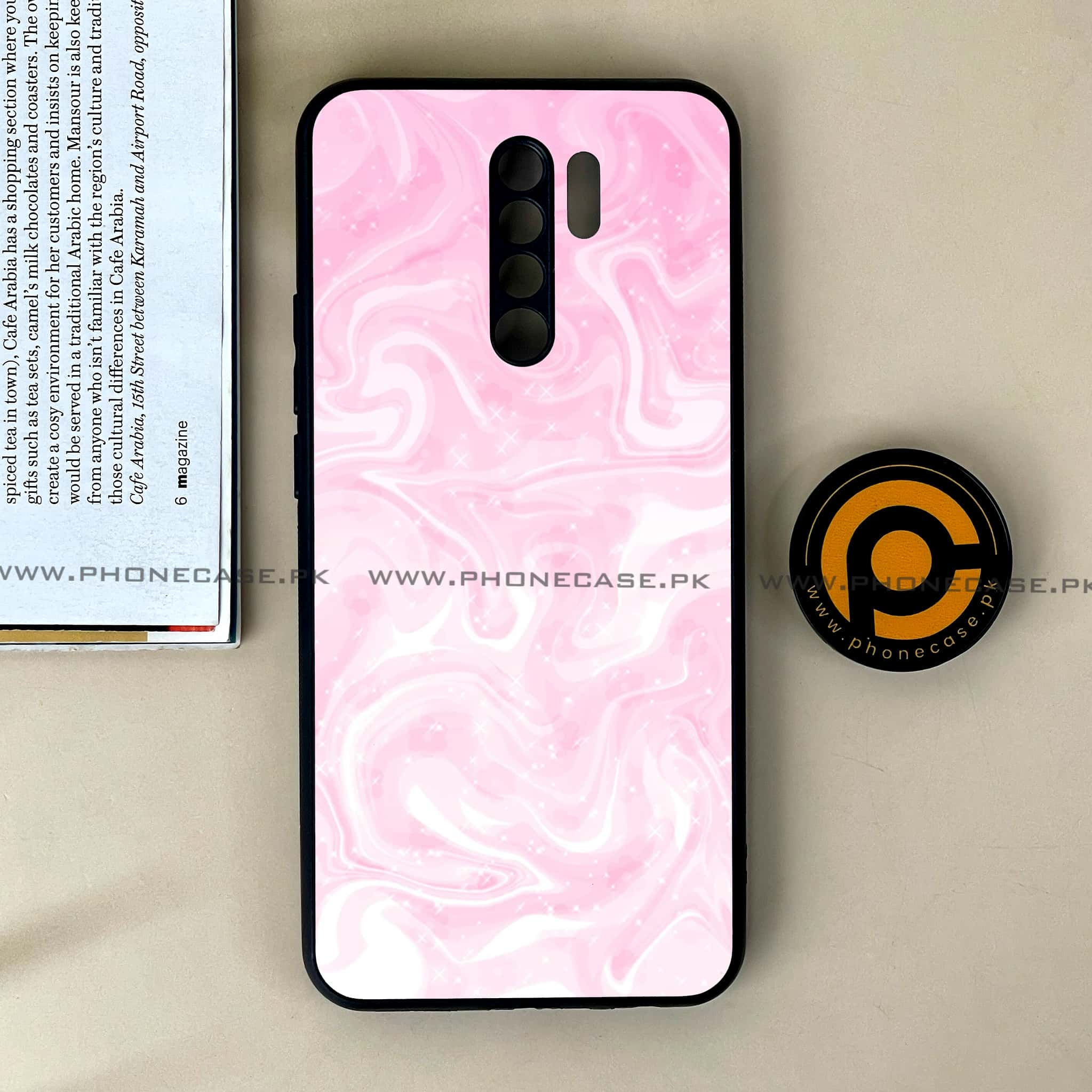 Xiaomi Redmi 9 - Pink Marble Series - Premium Printed Glass soft Bumper shock Proof Case