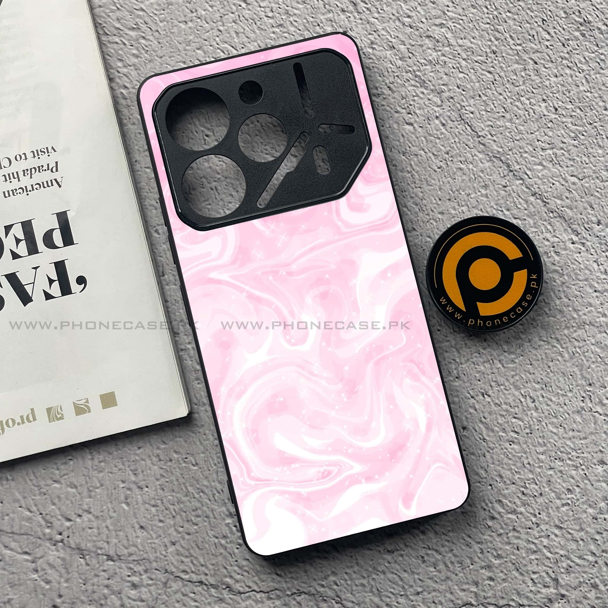 Tecno Pova 6 Pro - Pink Marble Series - Premium Printed Glass soft Bumper shock Proof Case