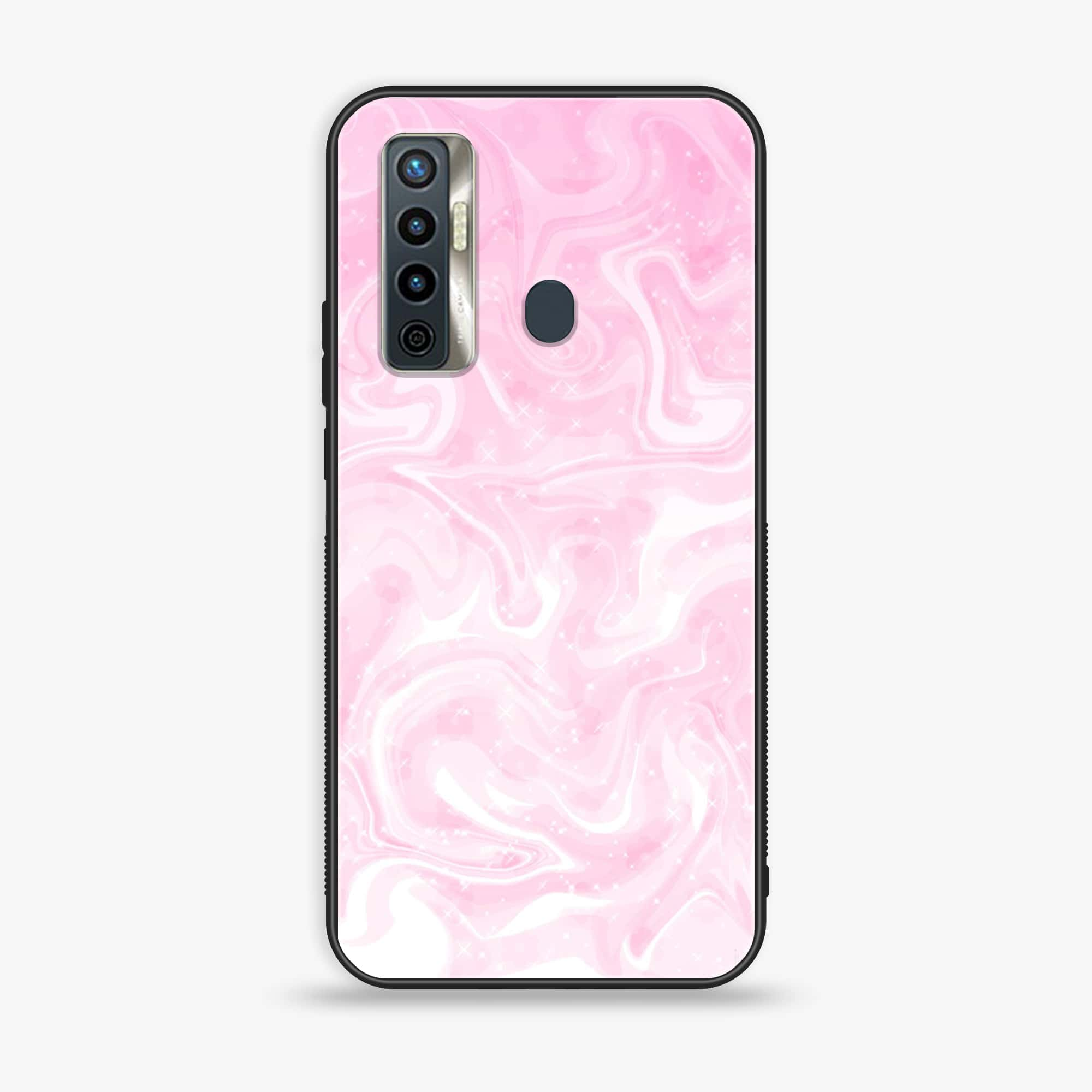 Tecno Camon 17 - Pink Marble Series - Premium Printed Glass soft Bumper shock Proof Case