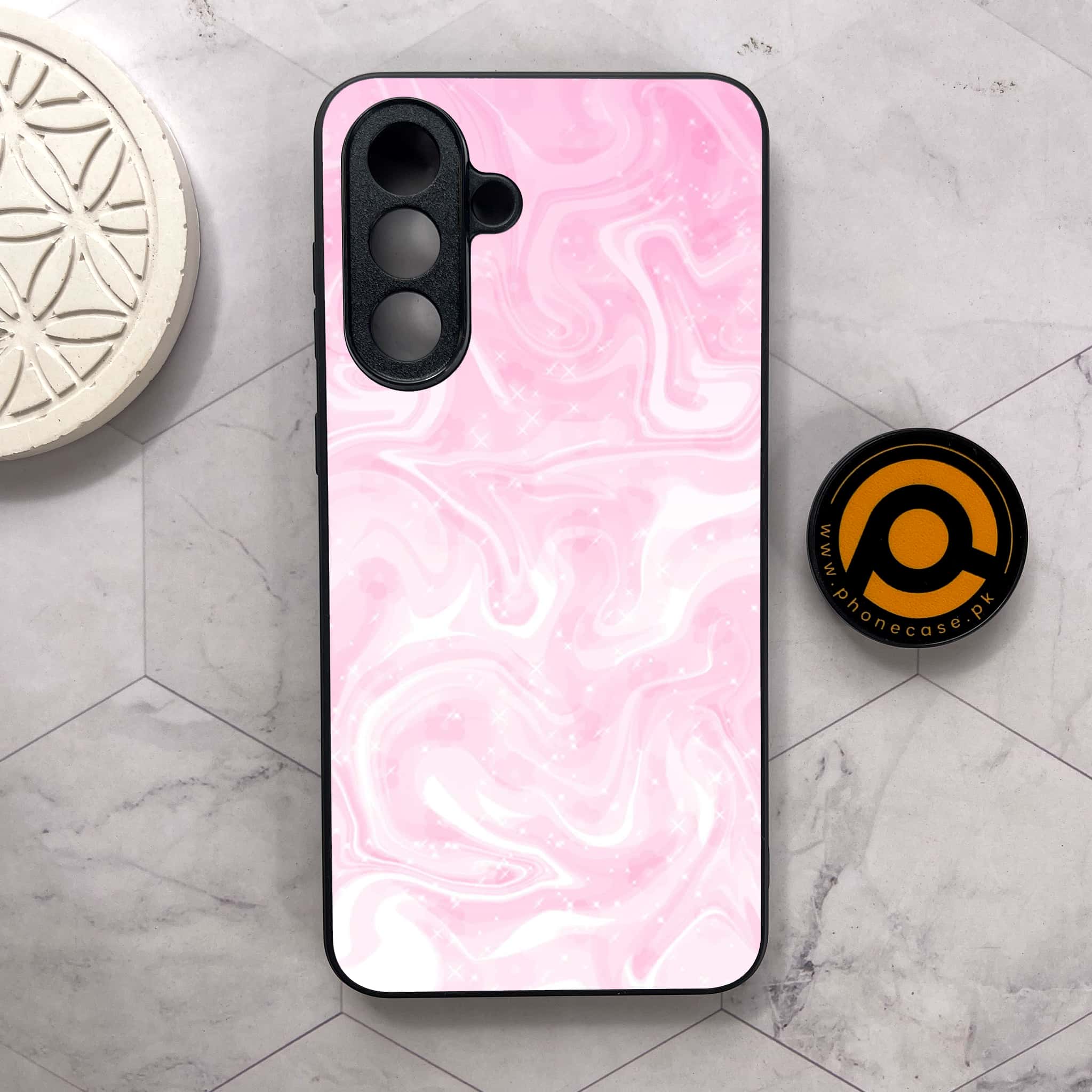 Samsung Galaxy A56 5G - Pink Marble Series - Premium Metal Printed soft Bumper shock Proof Case