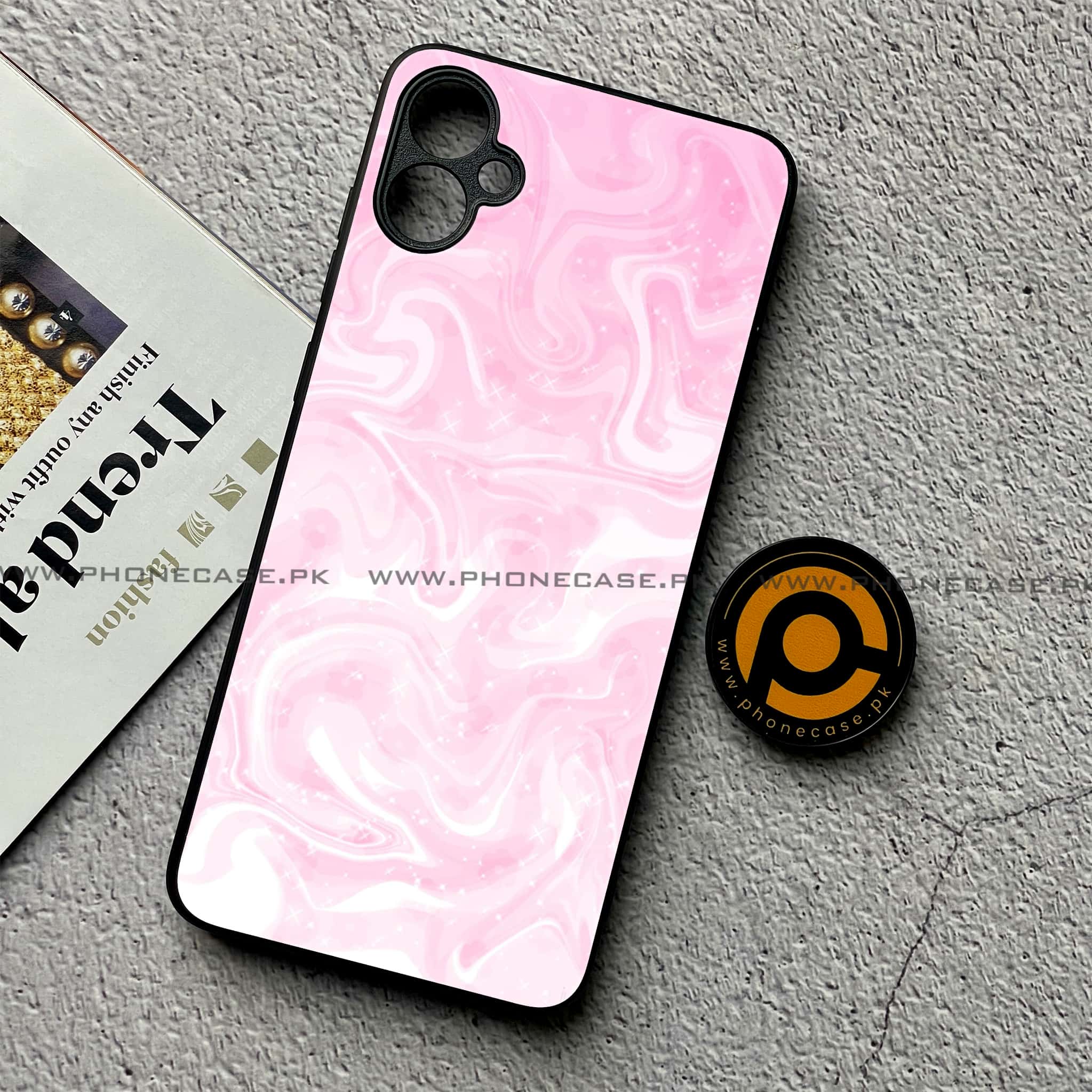 Samsung Galaxy A05 - Pink Marble Series - Premium Metal Printed soft Bumper shock Proof Case