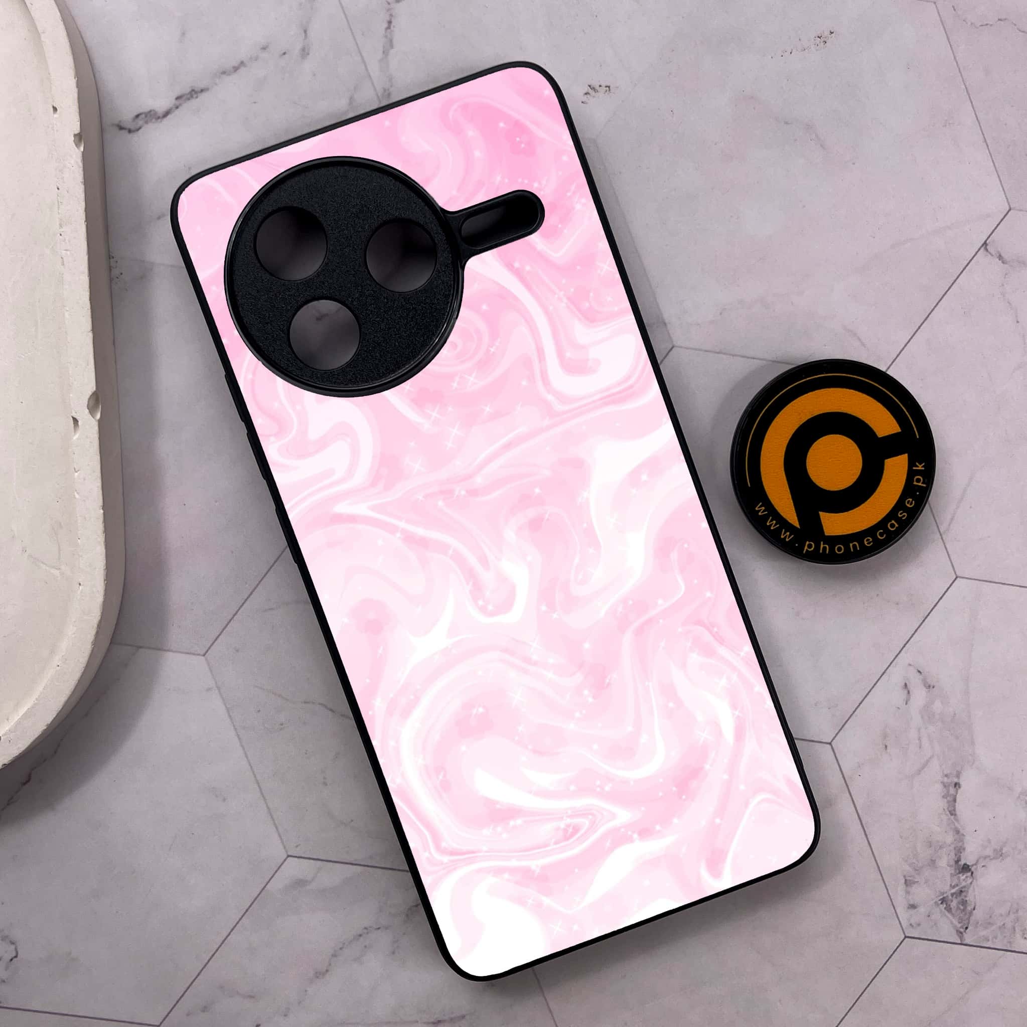 Xiaomi Poco F7 Pro 5G - Pink Marble Series - Premium Metal Printed soft Bumper shock Proof Case