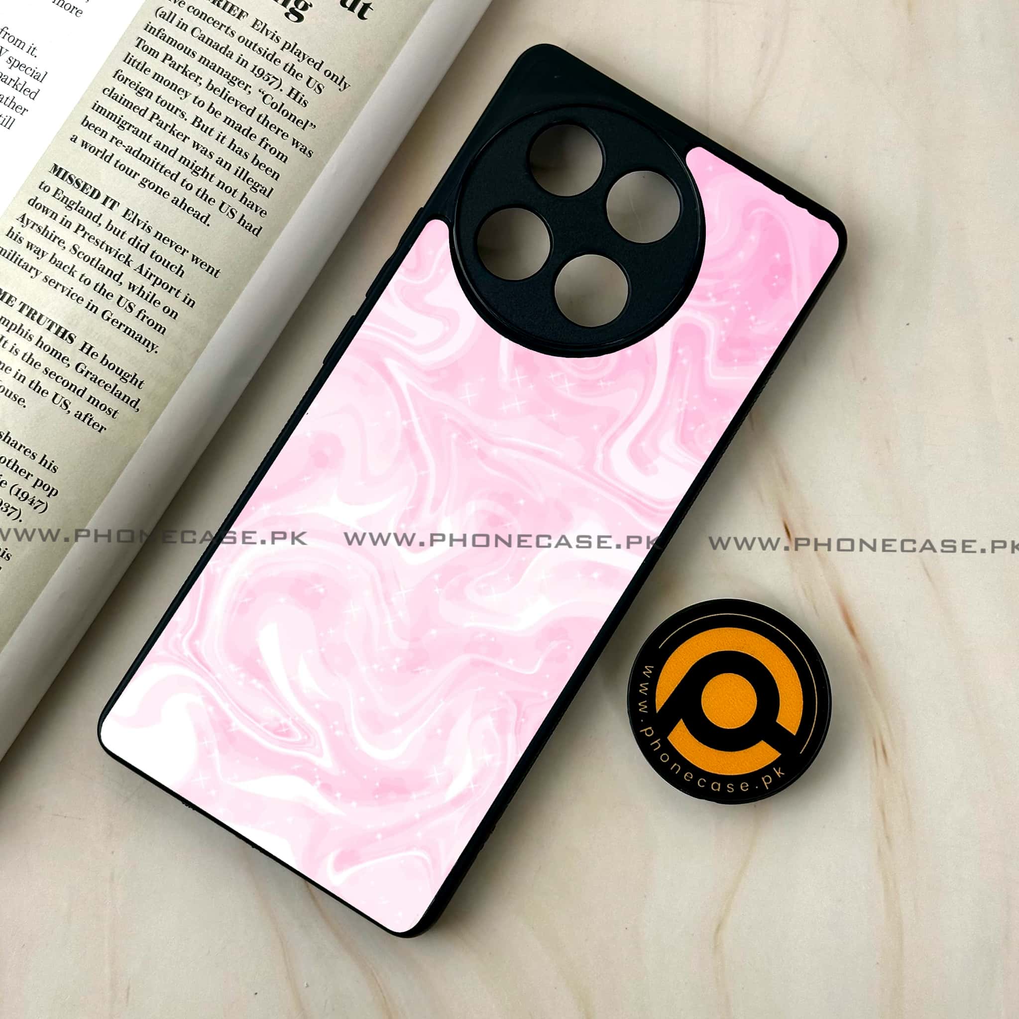 Tecno Camon 30s - Pink Marble Series - Premium Metal Printed soft Bumper shock Proof Case