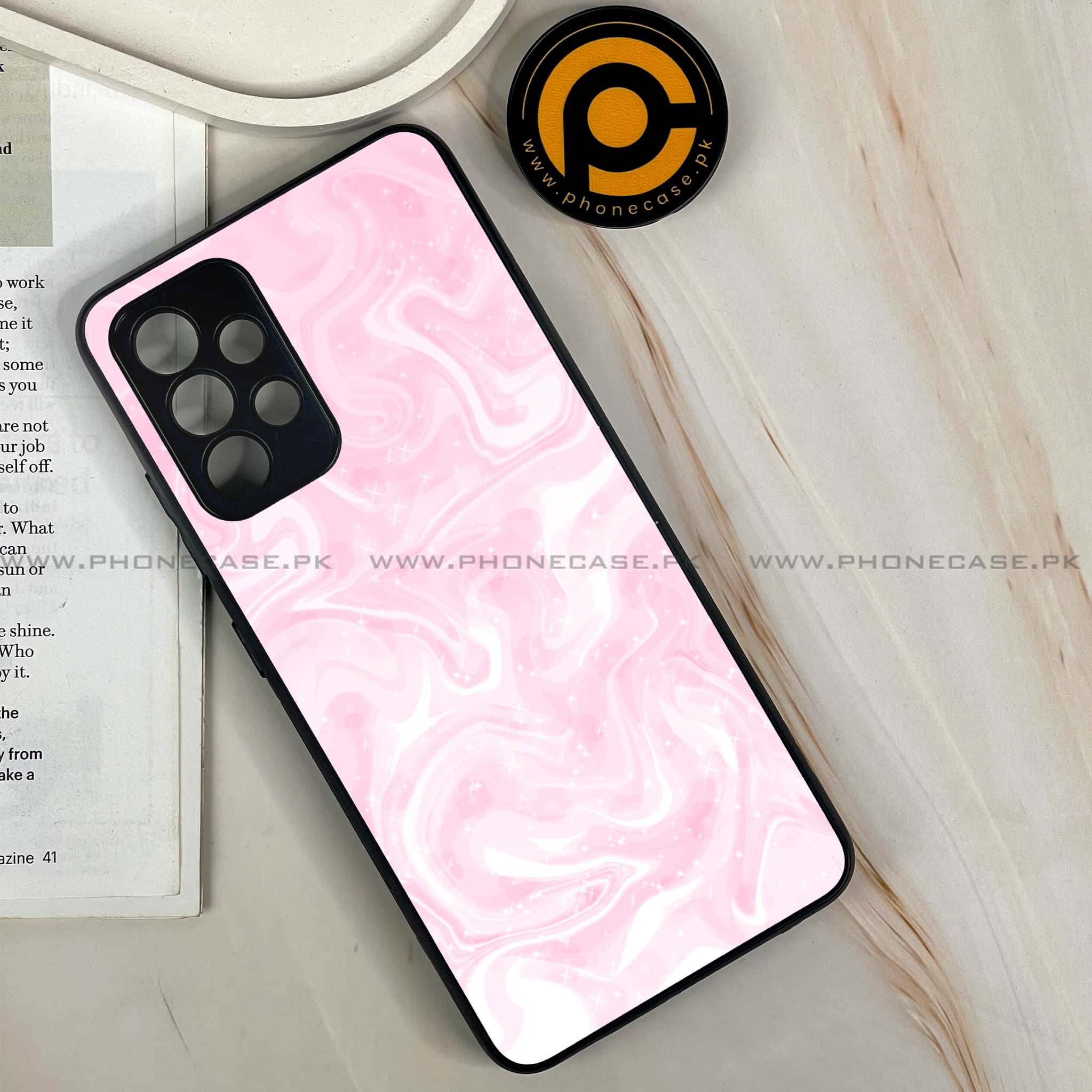 Samsung Galaxy A13 - Pink Marble Series - Premium Printed Glass soft Bumper shock Proof Case