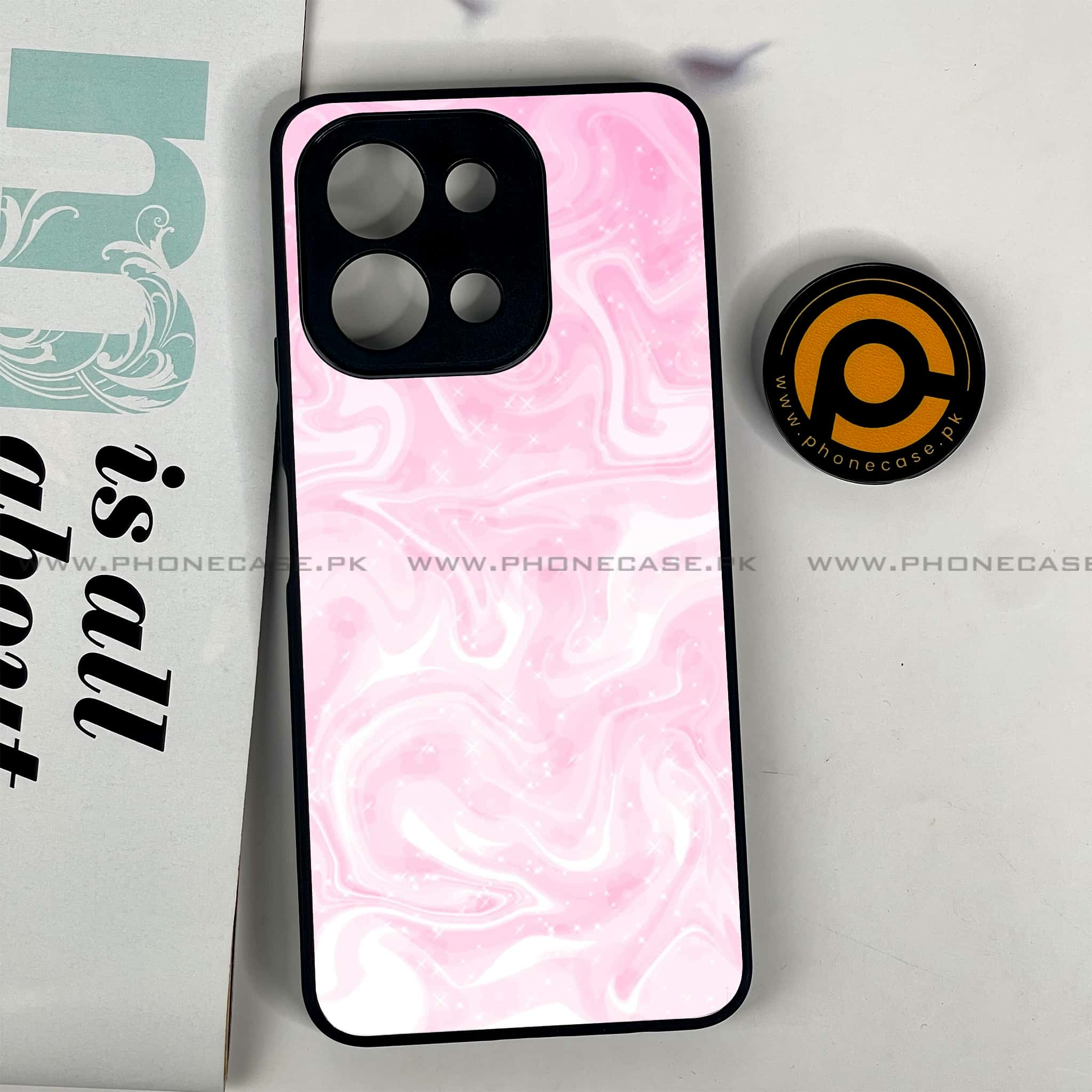 Vivo Y28 - Pink Marble Series - Premium Printed Glass soft Bumper shock Proof Case