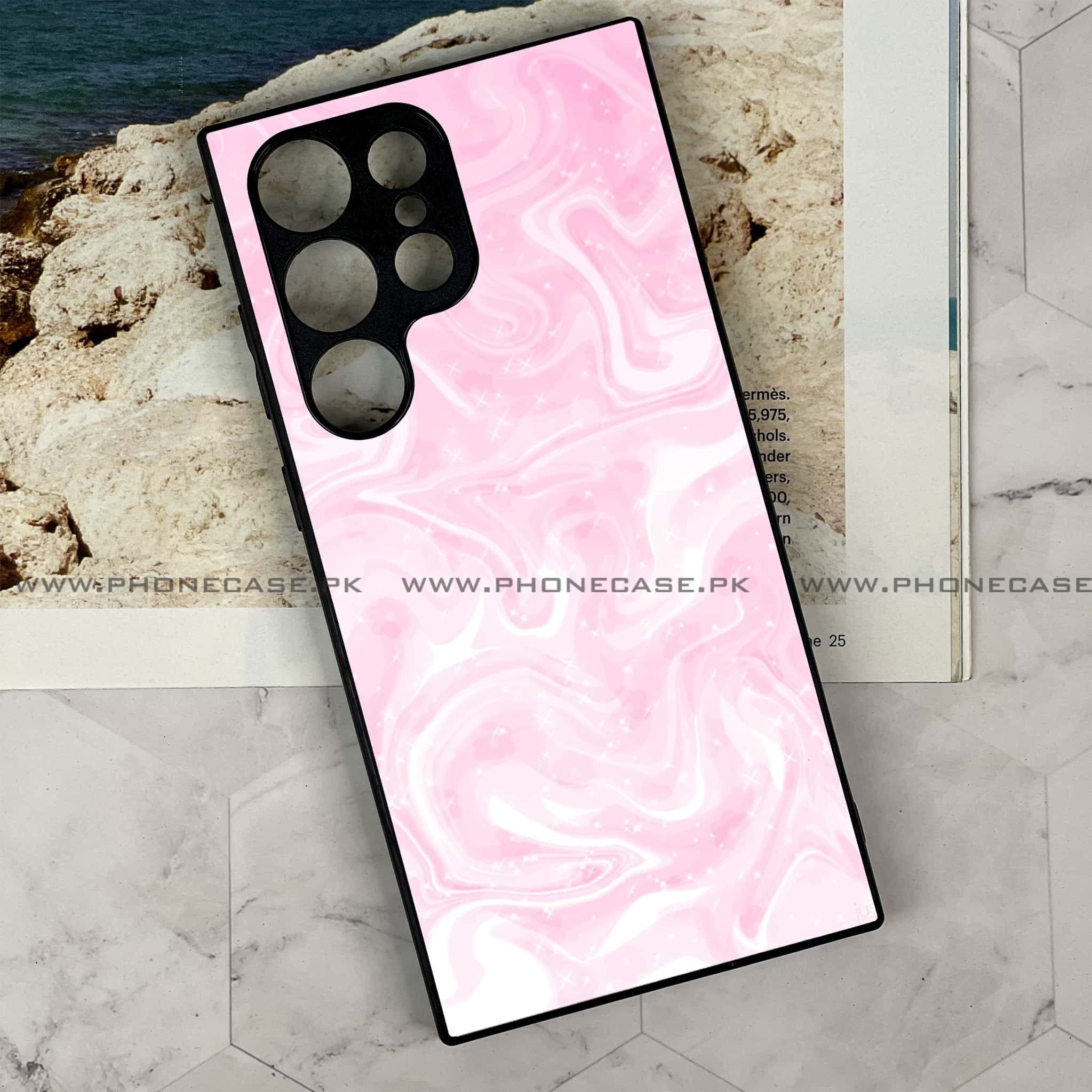 Samsung Galaxy S24 Ultra - Pink Marble Series - Premium Metal Printed soft Bumper shock Proof Case