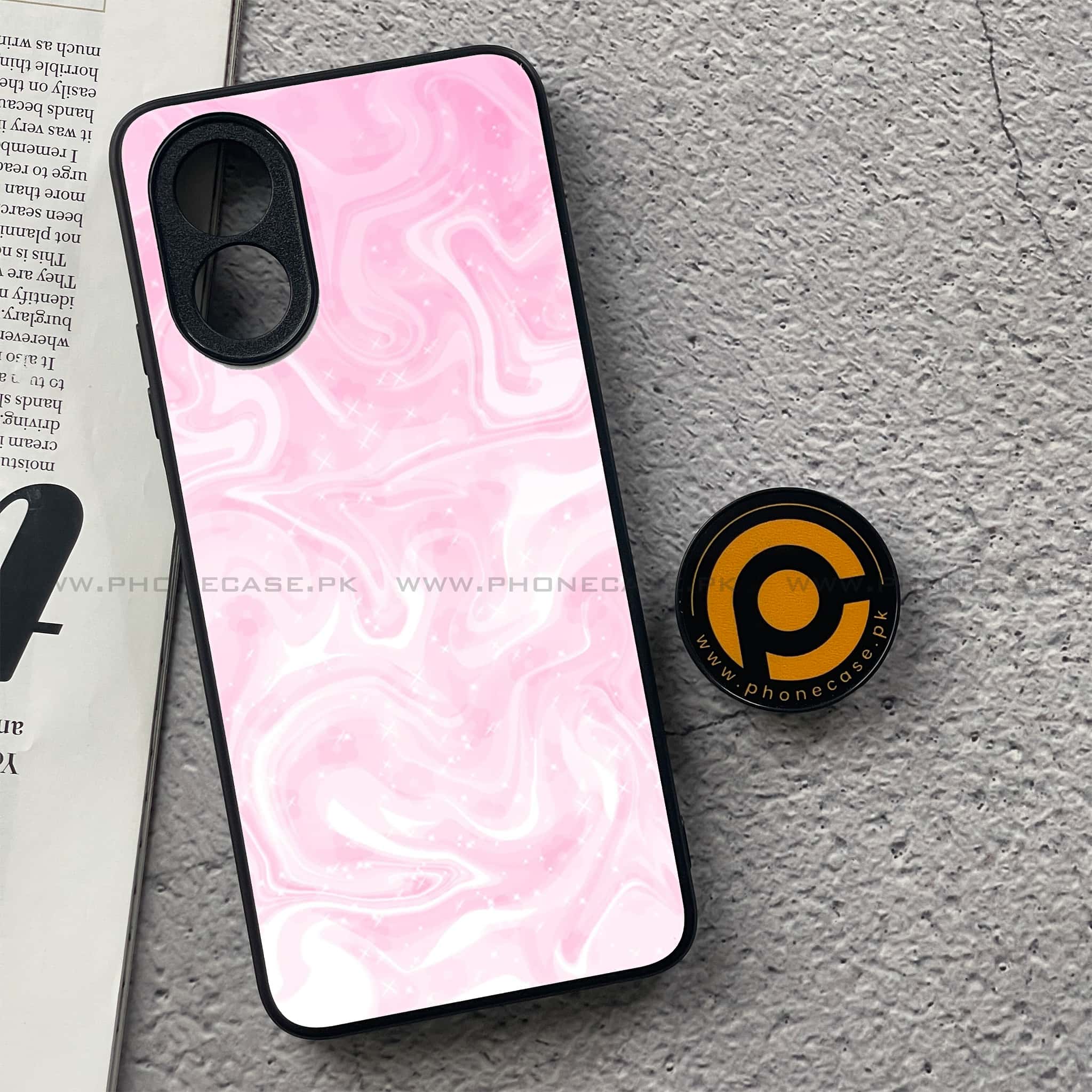 Oppo A18 4G - Pink Marble Series - Premium Printed Glass soft Bumper shock Proof Case