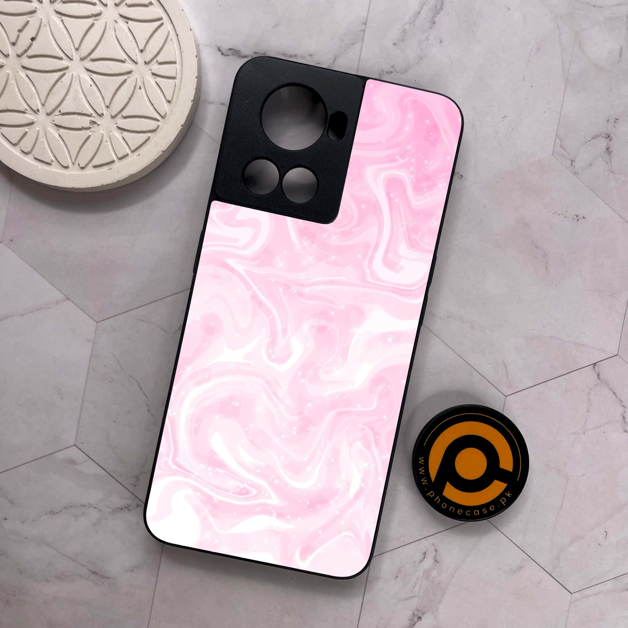 OnePlus 10R -  Pink Marble Series  - Premium Metal Printed soft Bumper shock Proof Case