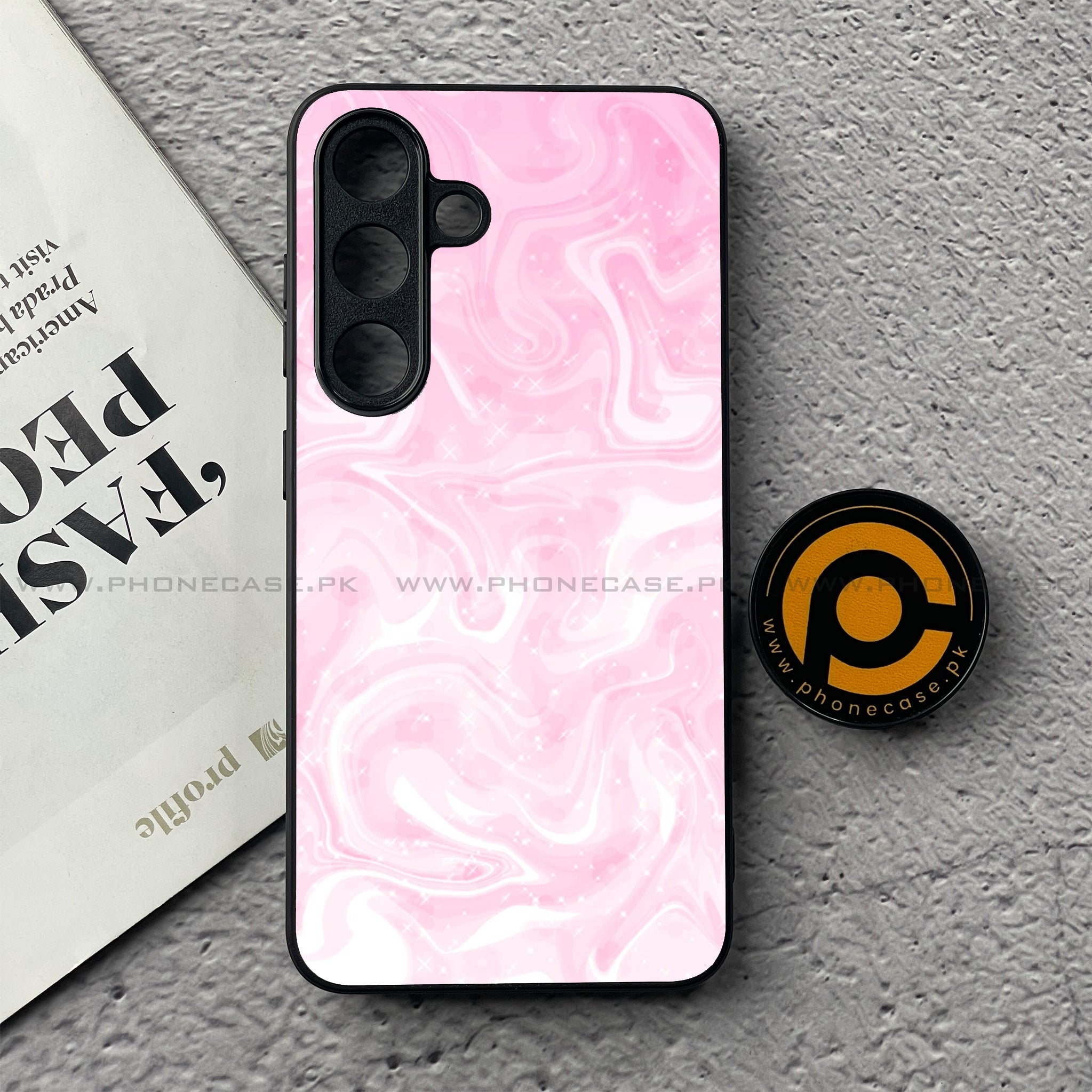 Samsung Galaxy S25 FE - Pink Marble Series - Premium Metal Printed soft Bumper shock Proof Case