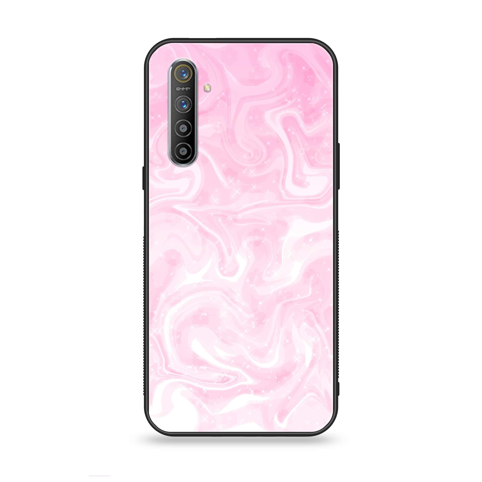 Realme XT - Pink Marble Series - Premium Printed Glass soft Bumper shock Proof Case
