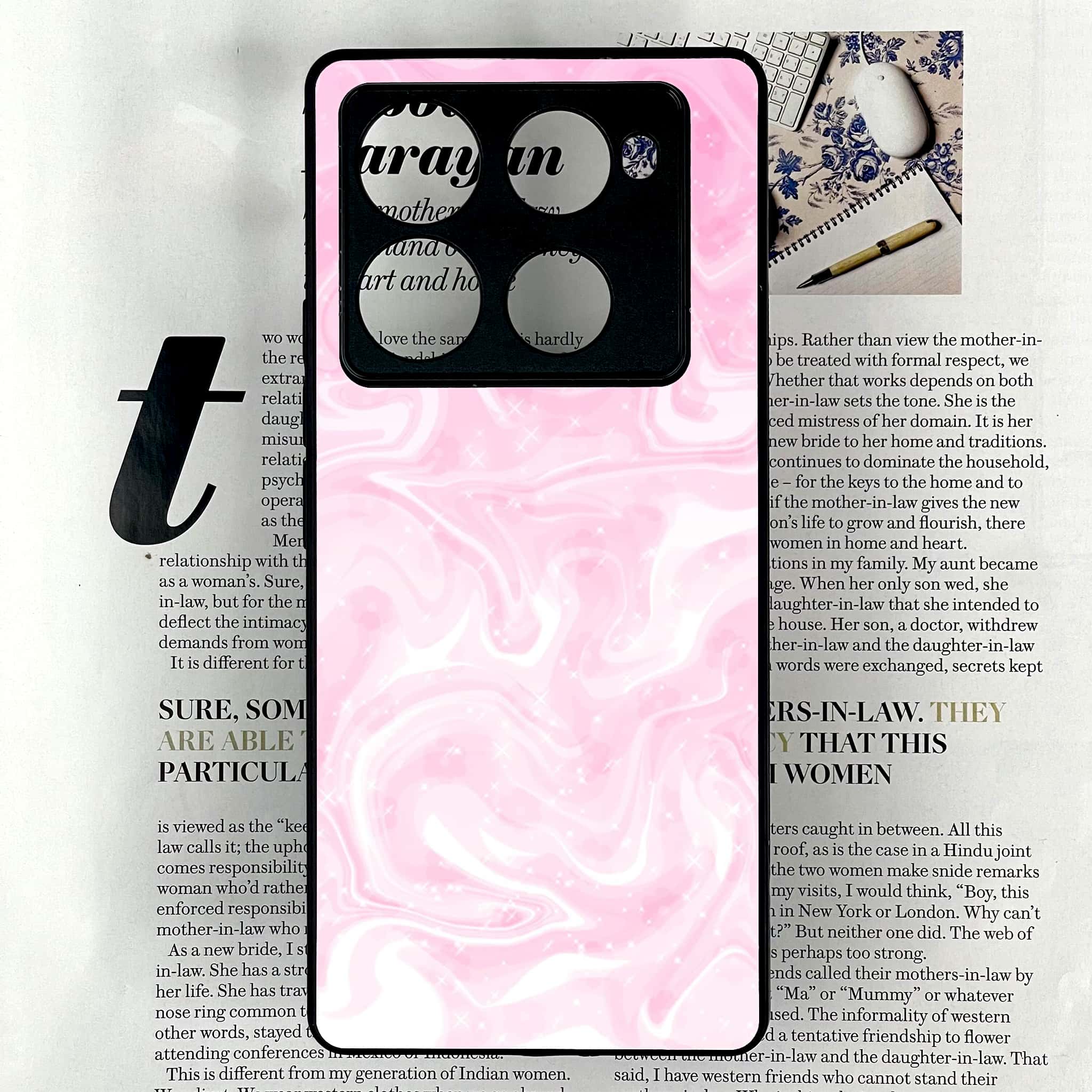 Infinix Note 40 Pro Plus - Pink Marble Series - Premium Metal Printed soft Bumper shock Proof Case