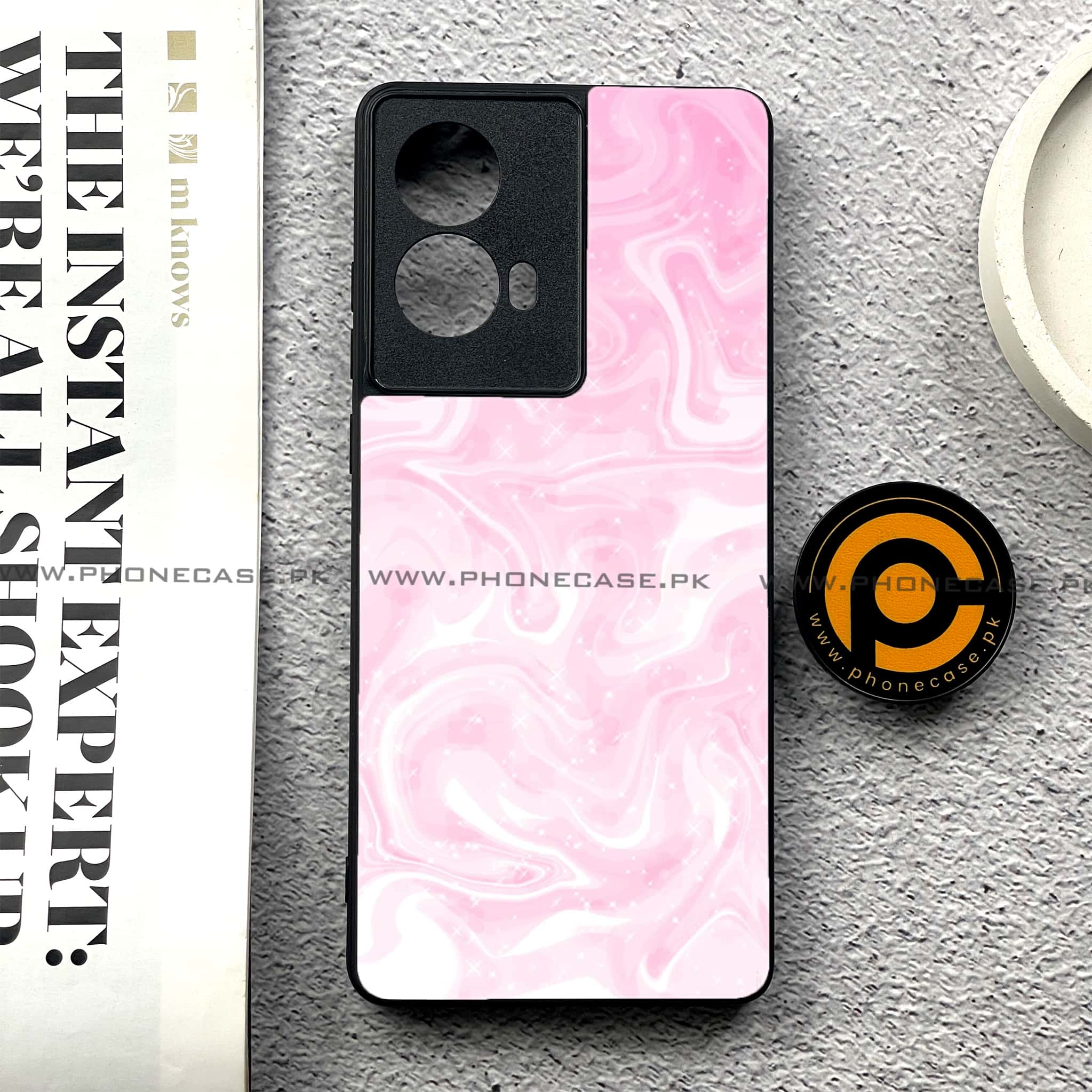 Moto G85 - Pink Marble Series - Premium Printed Glass soft Bumper shock Proof Case