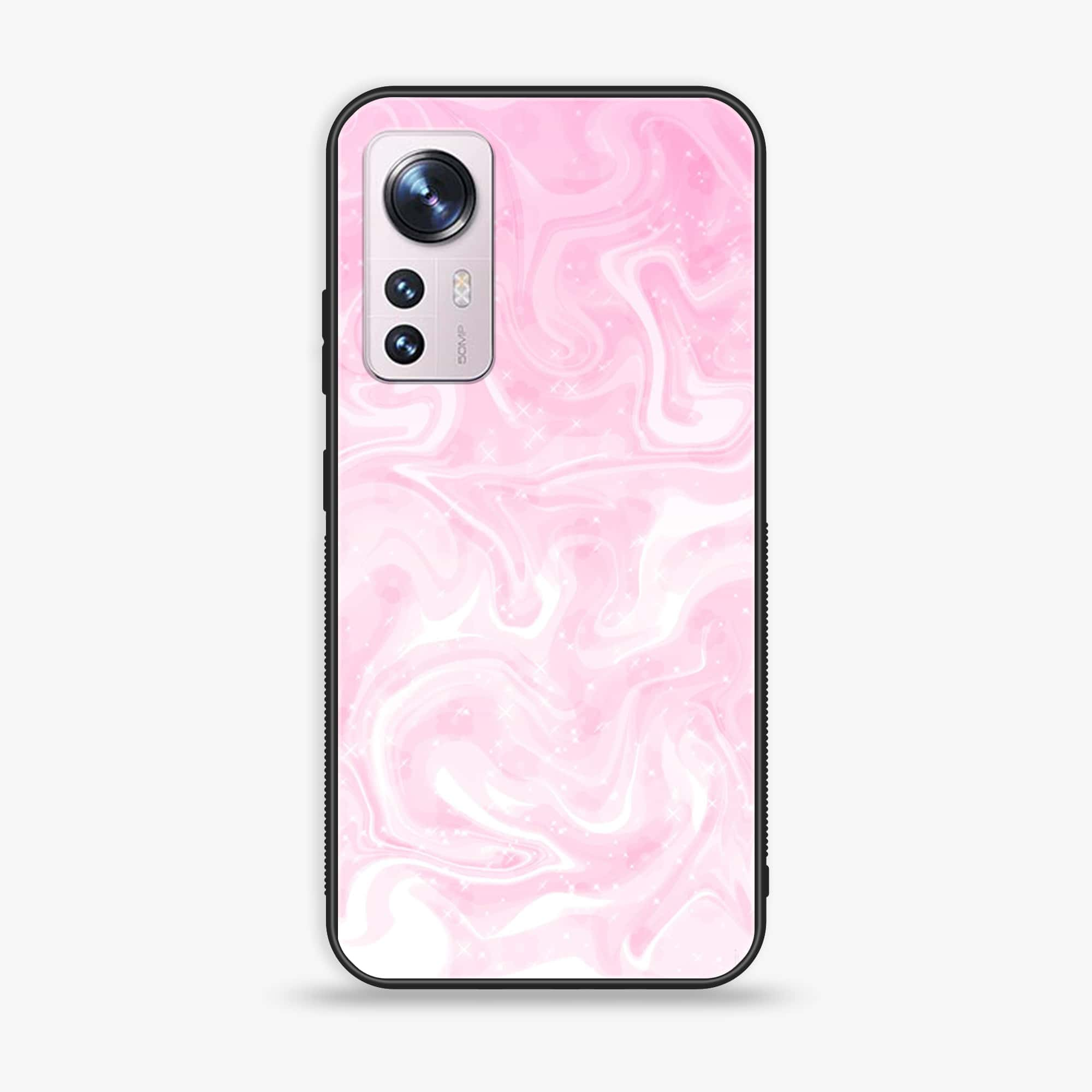 Xiaomi 12X Pink Marble Series  Premium Printed Glass soft Bumper shock Proof Case