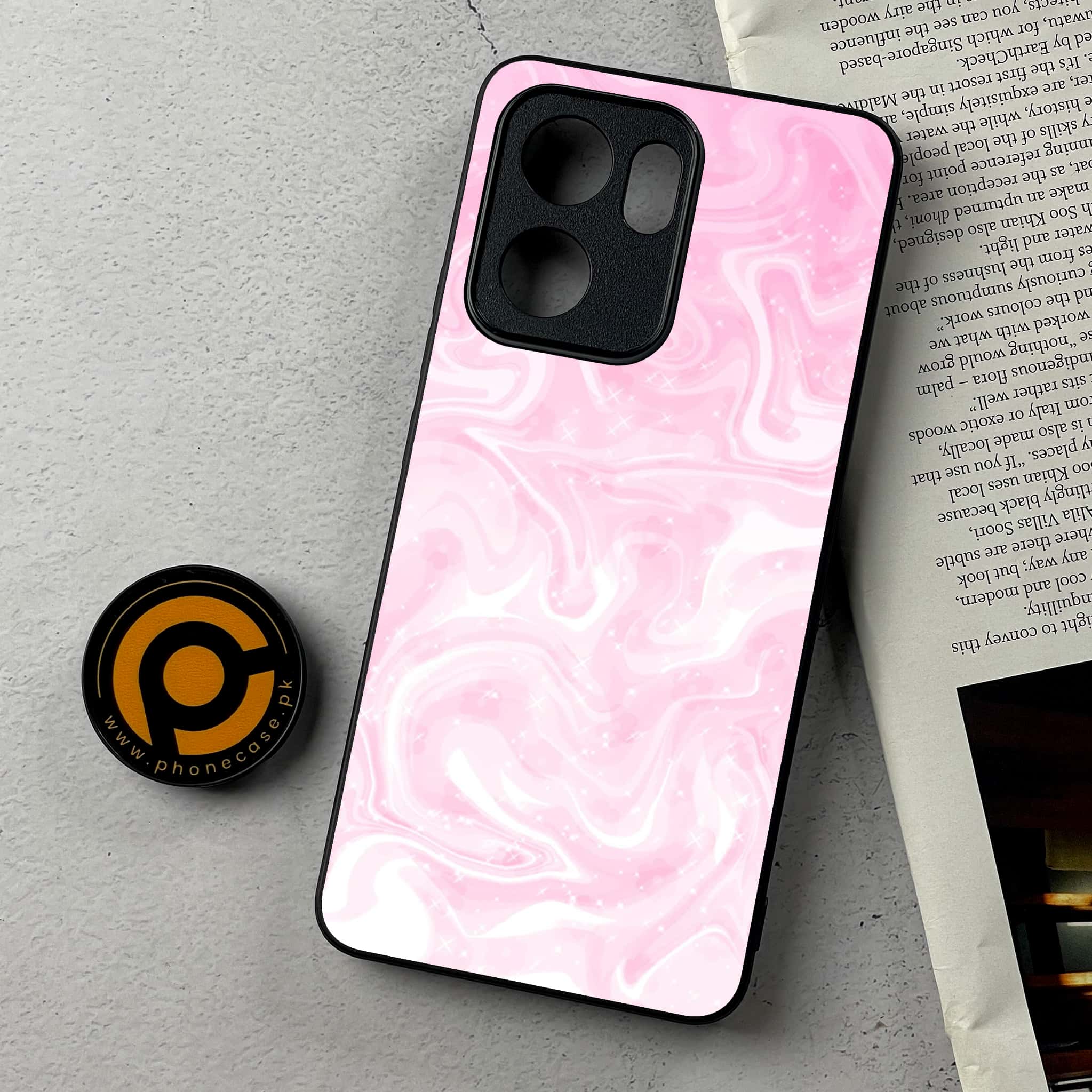 Oppo Reno 13F - Pink Marble Series - Premium Metal Printed Soft Bumper Shockproof Case