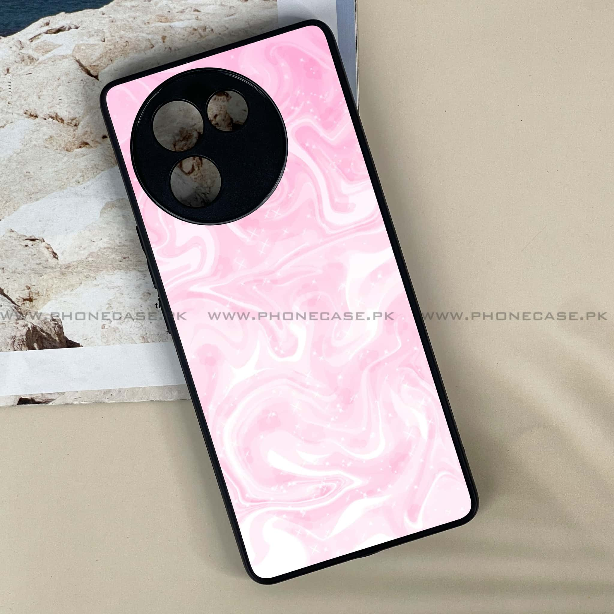 Vivo V30E - Pink Marble Series - Premium Printed Metal soft Bumper shock Proof Case