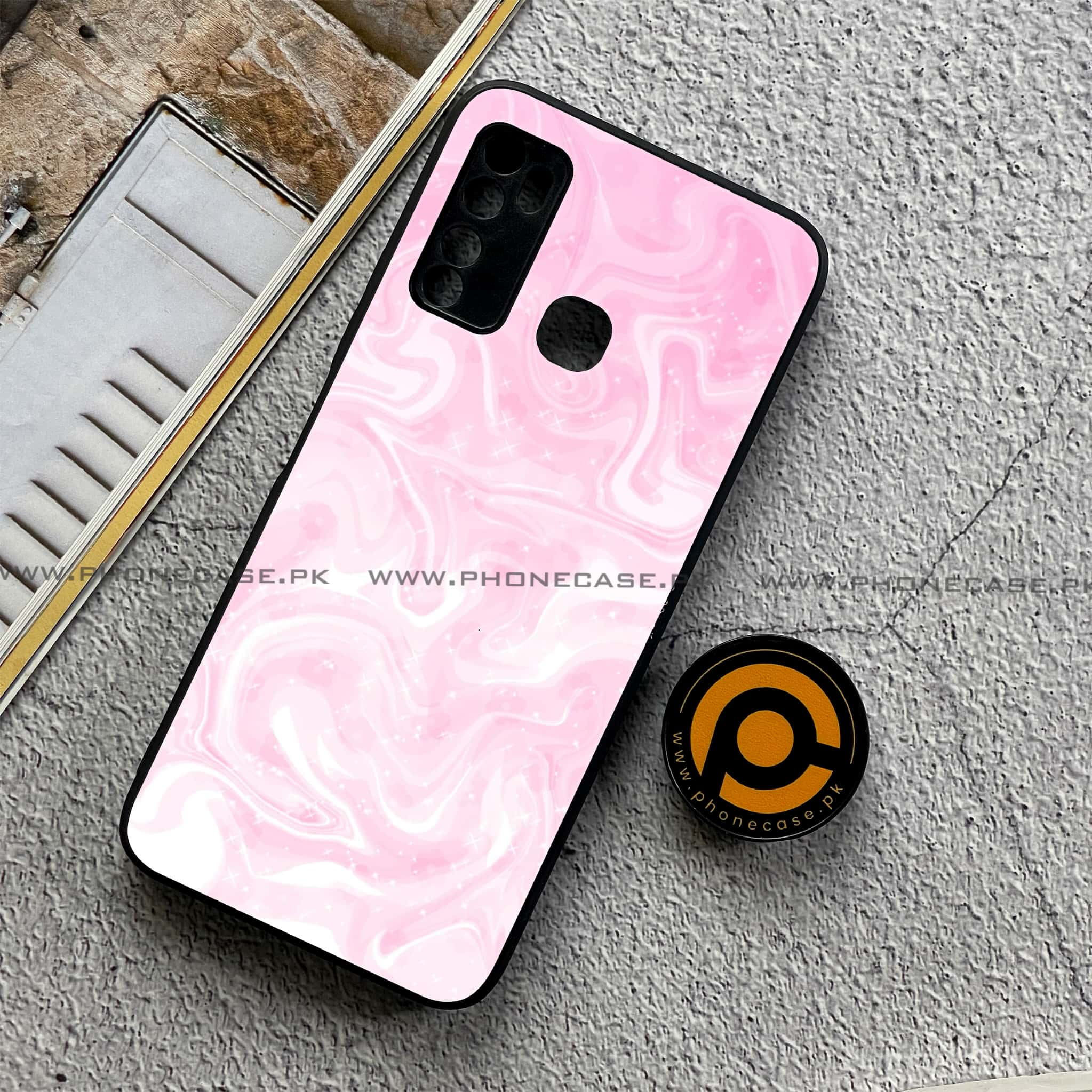 Infinix Note 7 Lite - Pink Marble Series - Premium Printed Metal soft Bumper shock Proof Case