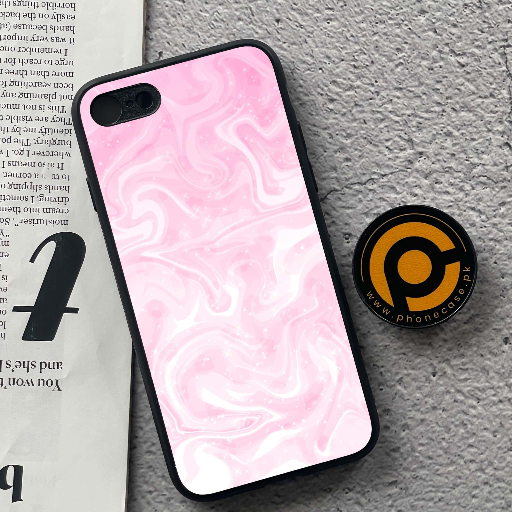 iPhone 7 / 8 - Pink Marble Series - Premium Printed Glass soft Bumper shock Proof Case