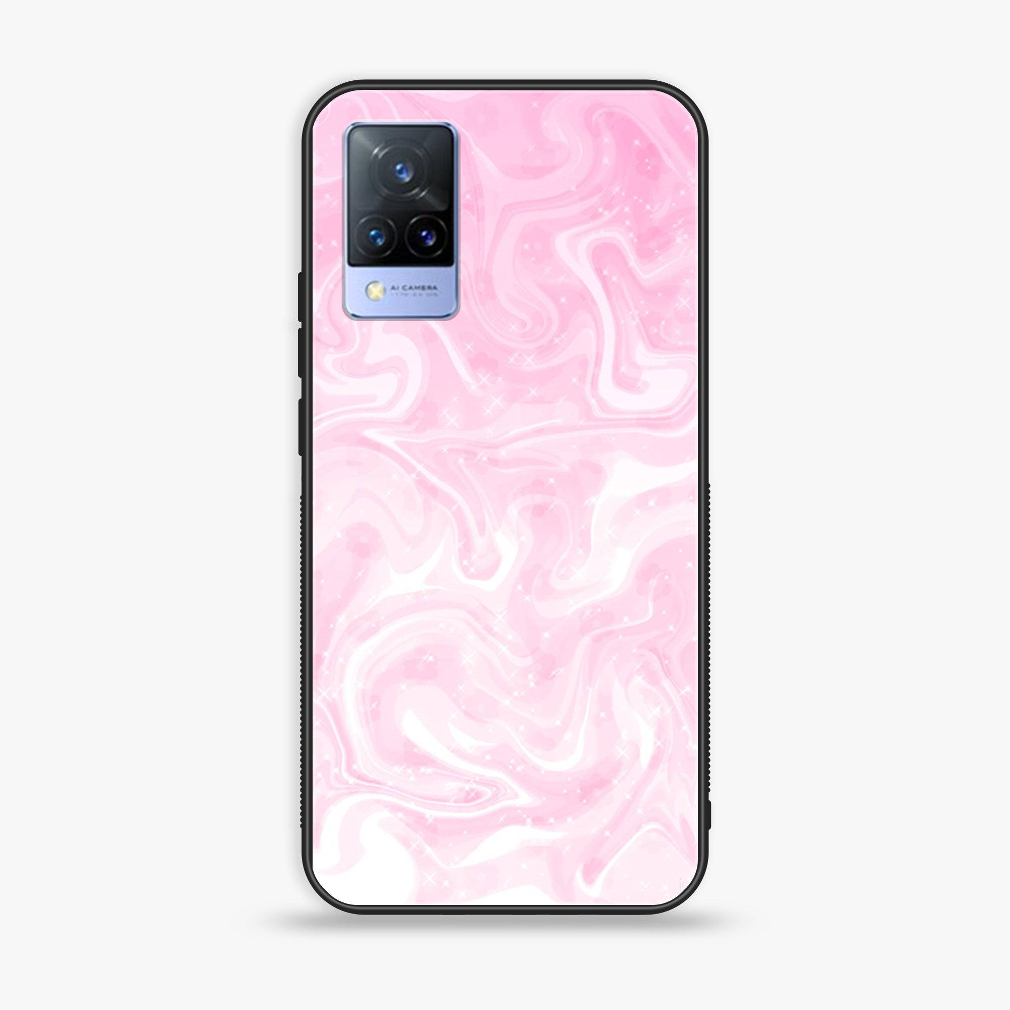 Vivo V21 - Pink Marble Series - Premium Printed Glass soft Bumper shock Proof Case